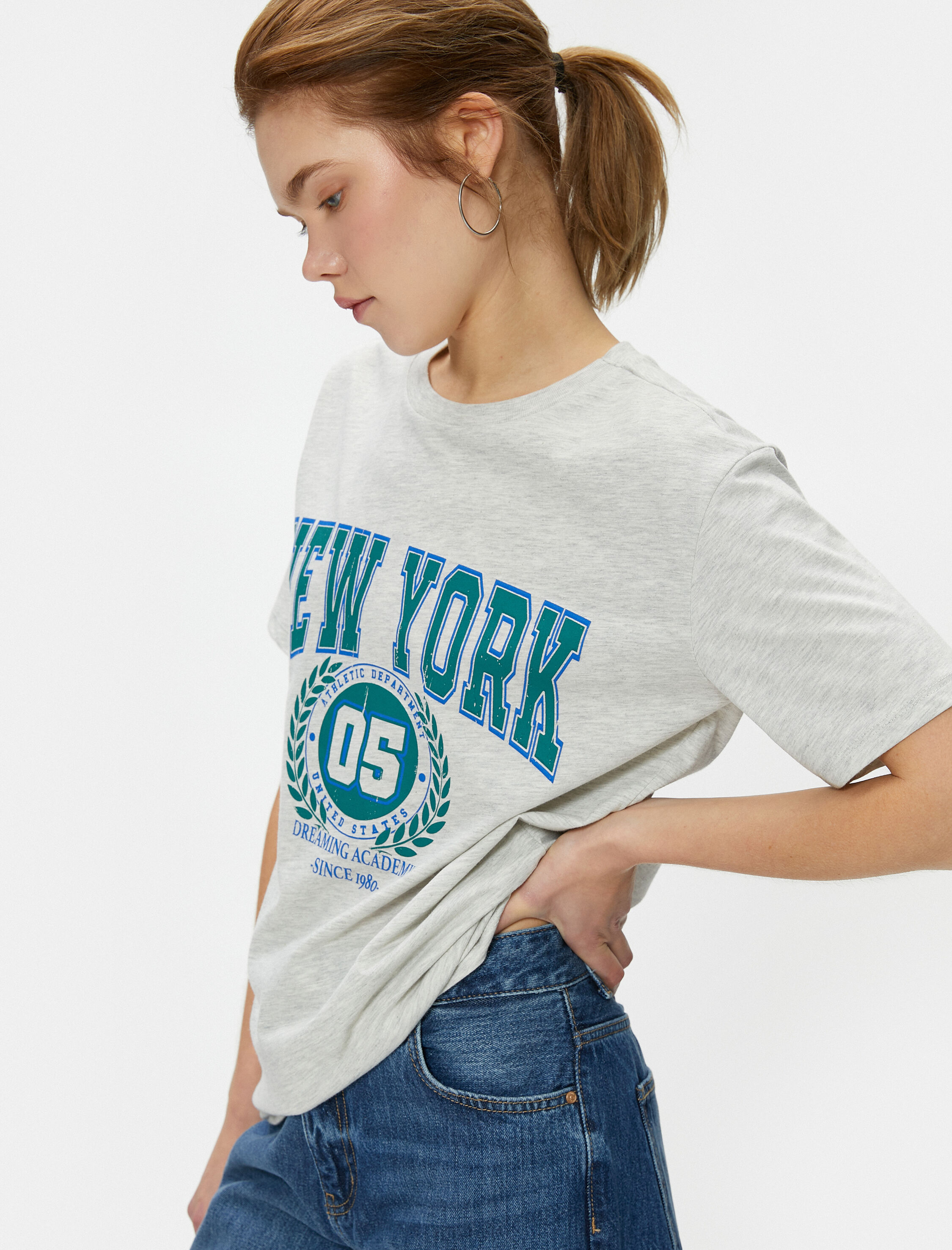   New York Tişört Baskılı Bisiklet Yaka Kısa Kollu