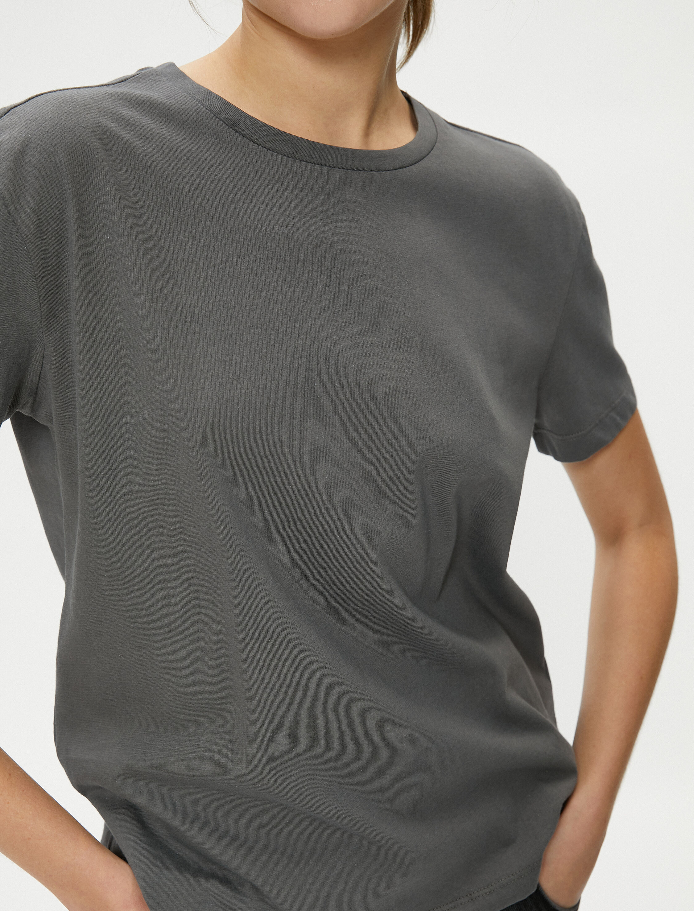   Basic Bisiklet Yaka Tişört Kısa Kollu Pamuklu