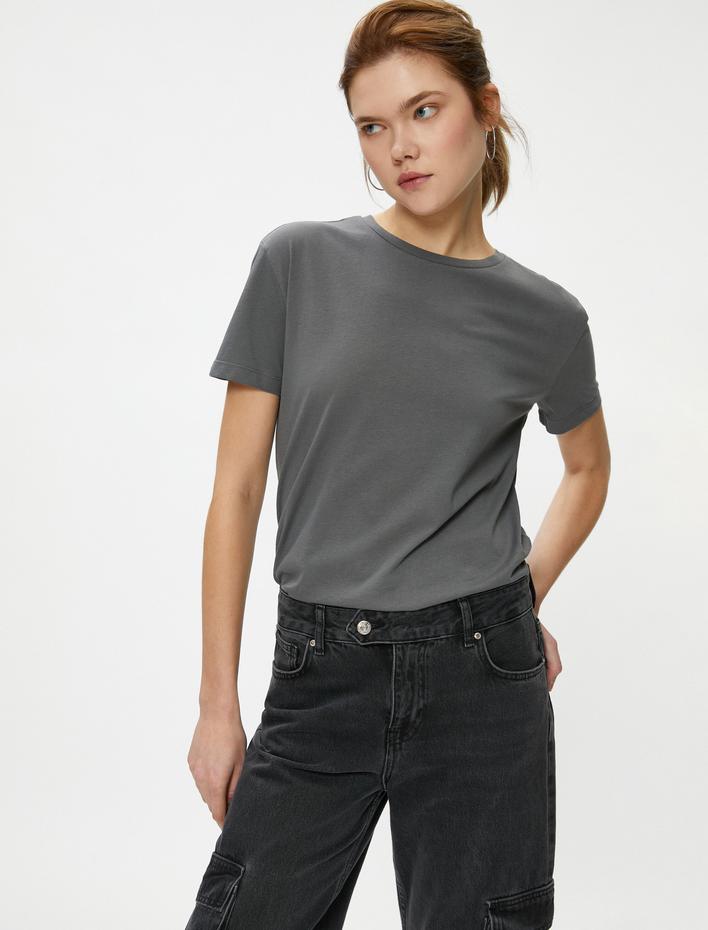  Basic Bisiklet Yaka Tişört Kısa Kollu Pamuklu