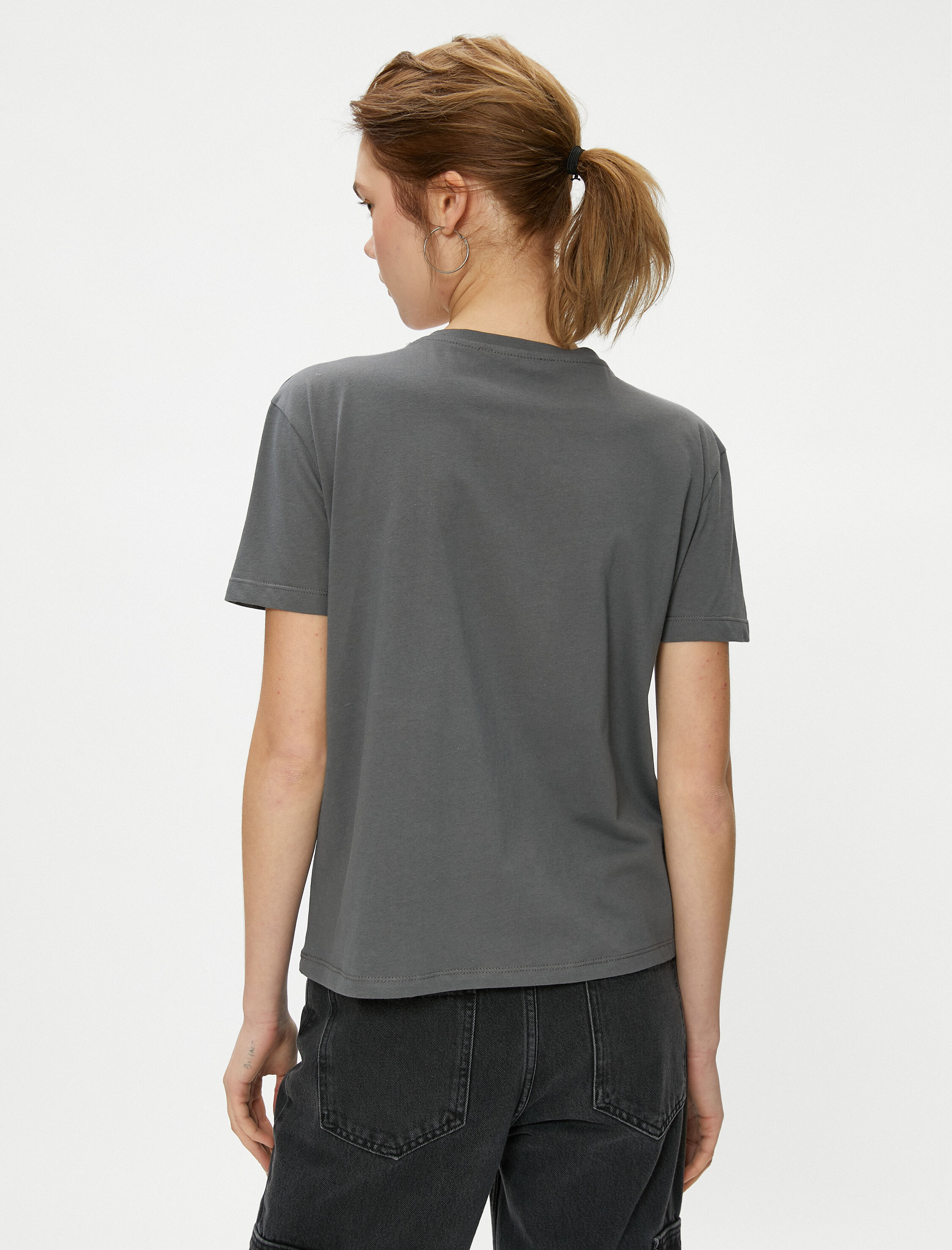   Basic Bisiklet Yaka Tişört Kısa Kollu Pamuklu