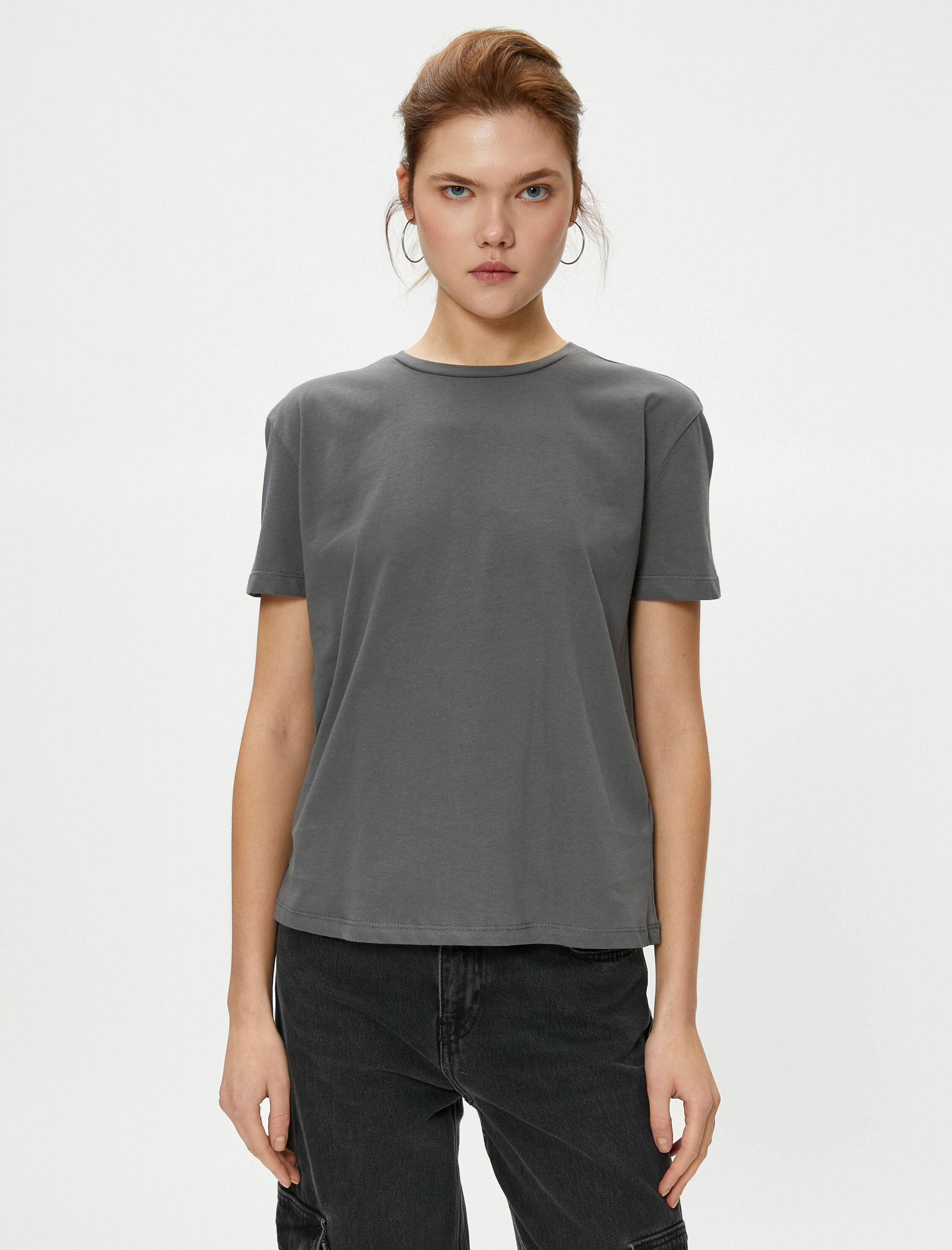   Basic Bisiklet Yaka Tişört Kısa Kollu Pamuklu