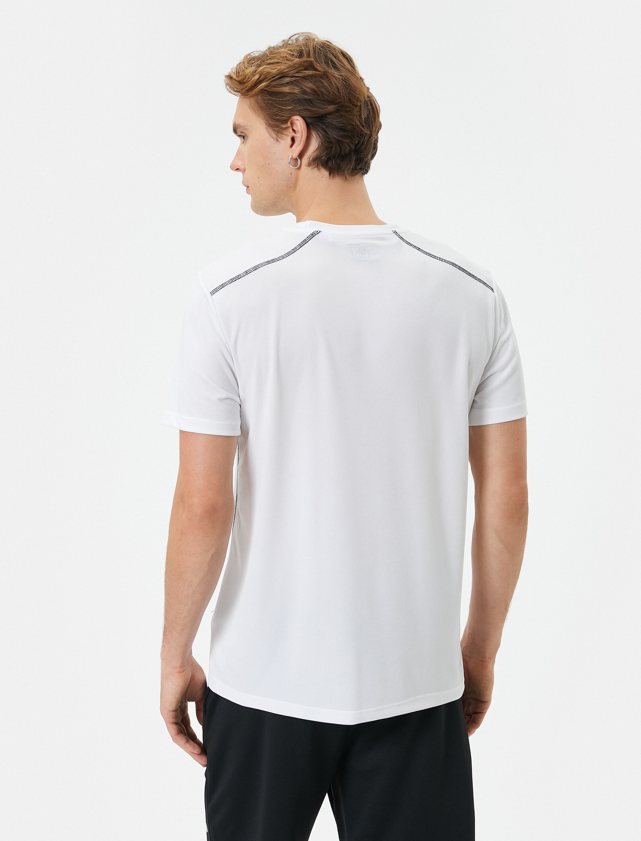   Spor Tişört Dikiş Detaylı Bisiklet Yaka Kısa Kollu