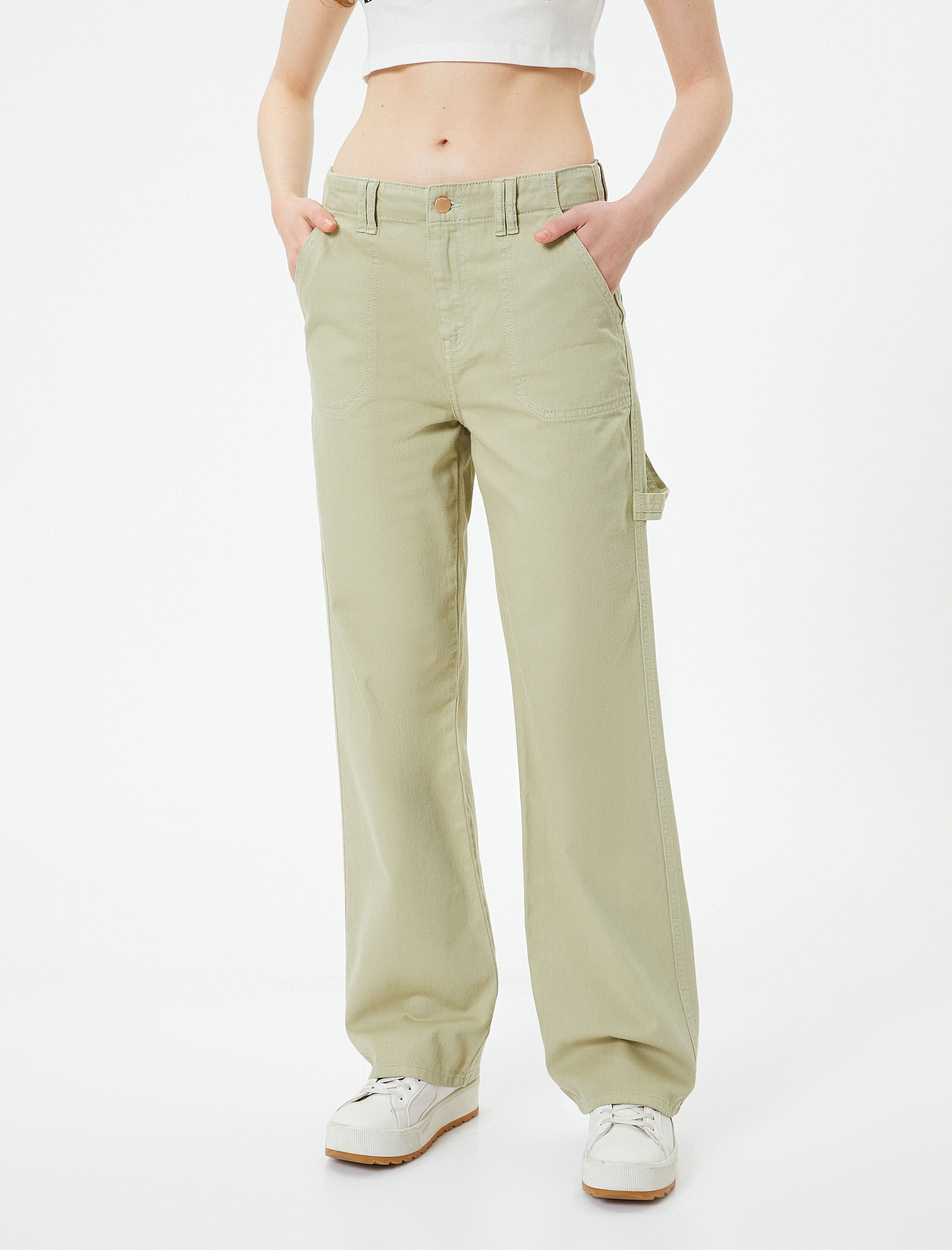   Bol Paça Pantolon Yüksek Bel Cep Detaylı