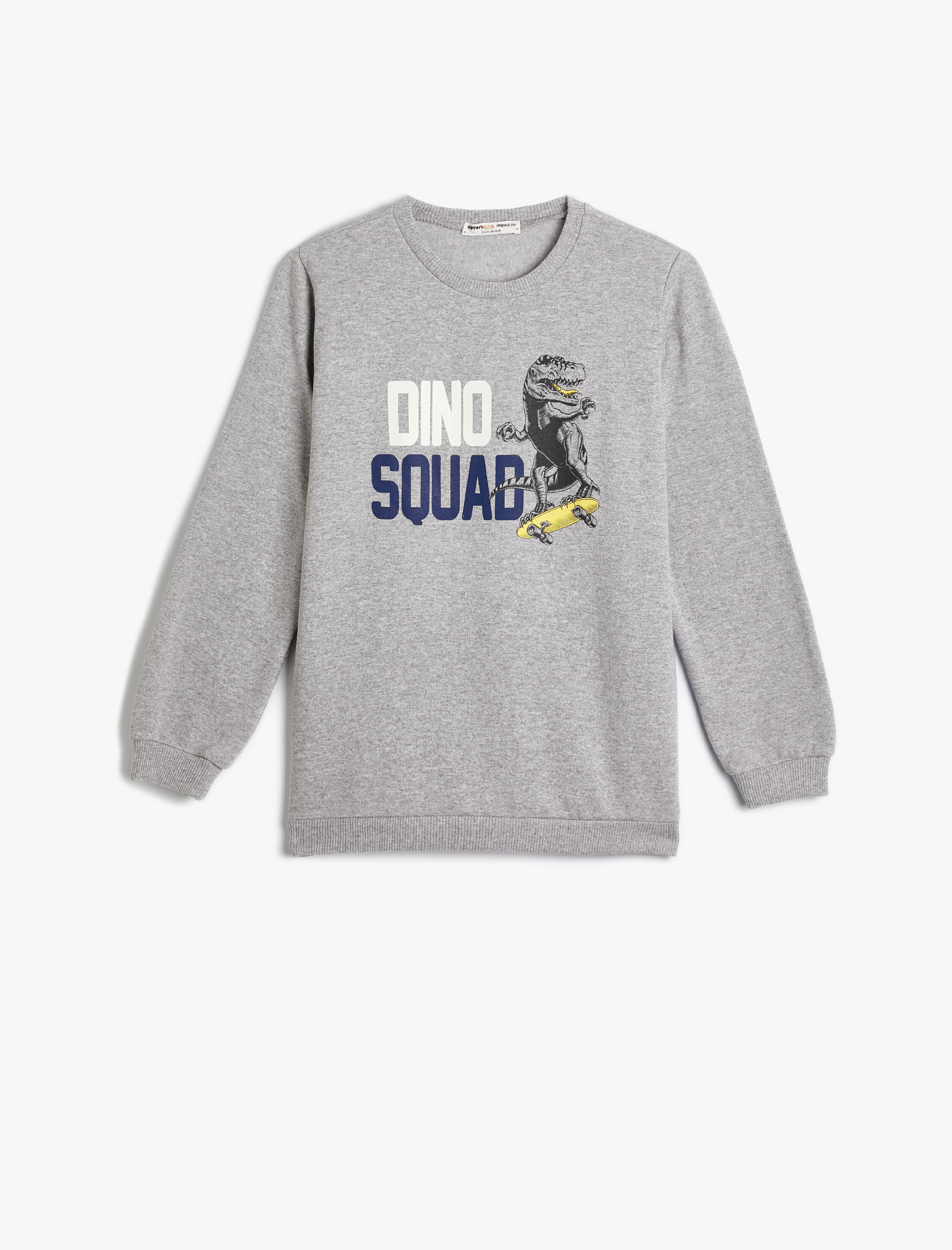  Erkek Çocuk Dinozorlu Sweatshirt Bisiklet Yaka Uzun Kollu Şardonlu Pamuklu