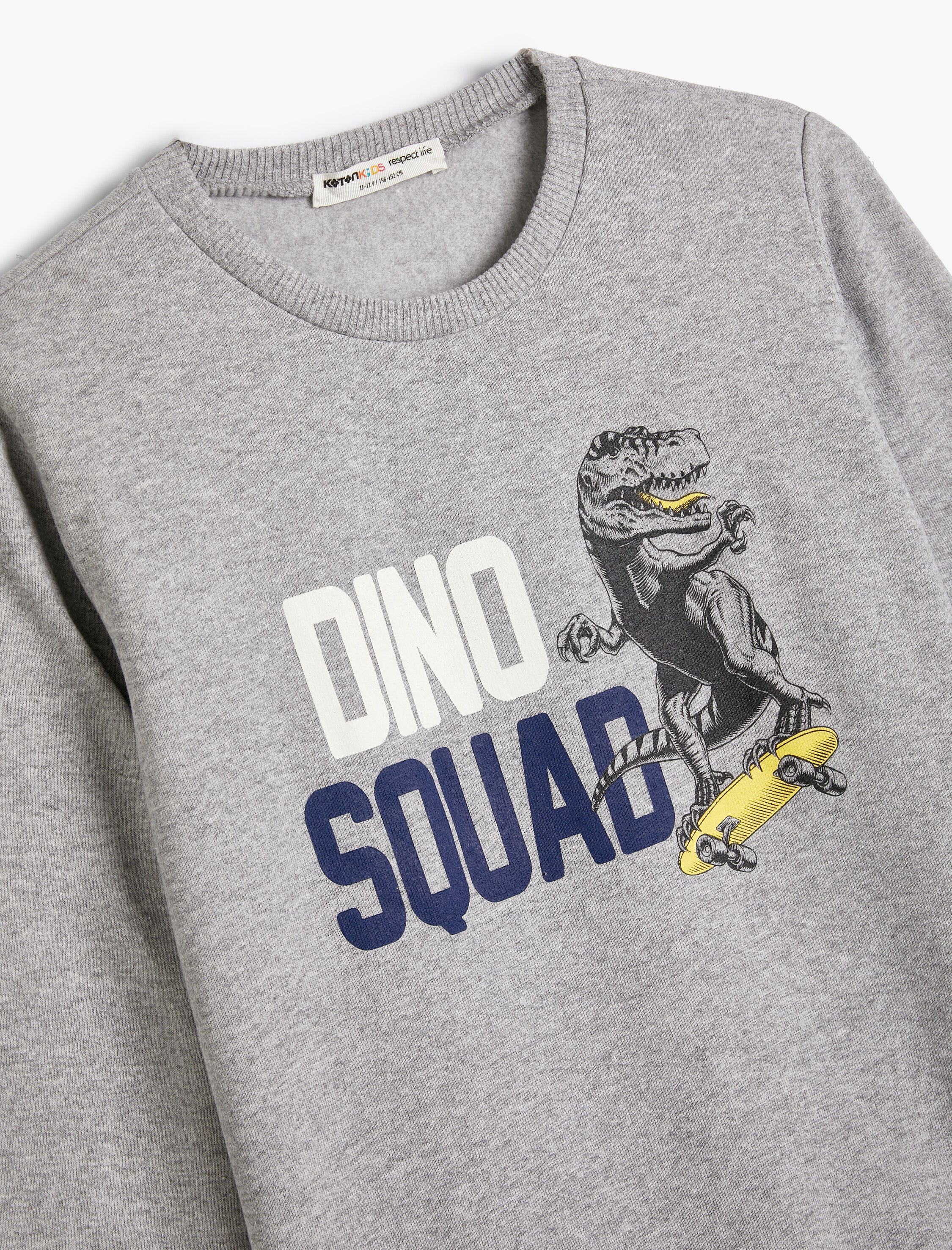  Erkek Çocuk Dinozorlu Sweatshirt Bisiklet Yaka Uzun Kollu Şardonlu Pamuklu