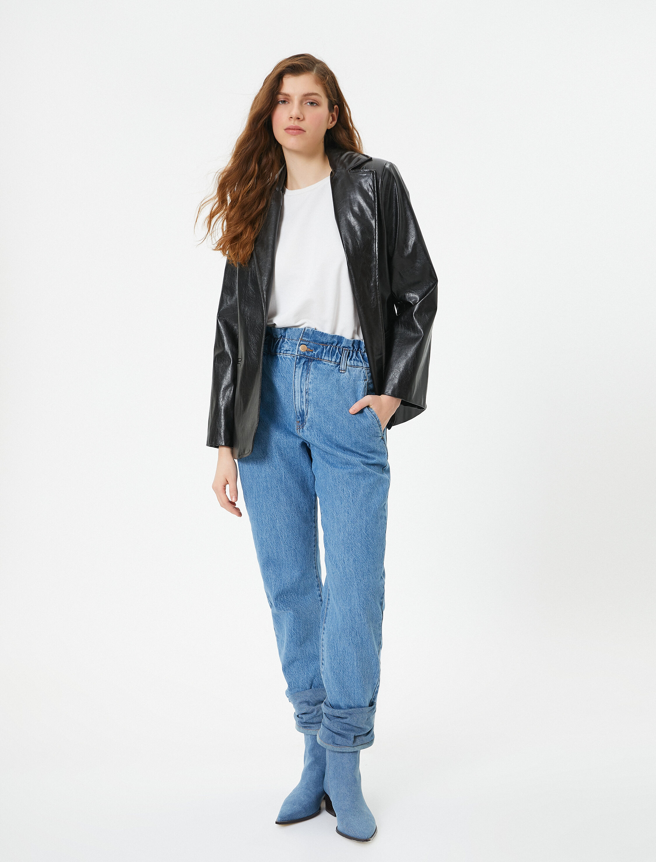 Koton Kadın Beli Lastikli Yüksek Bel Kot Pantolon - Baggy Jean -1