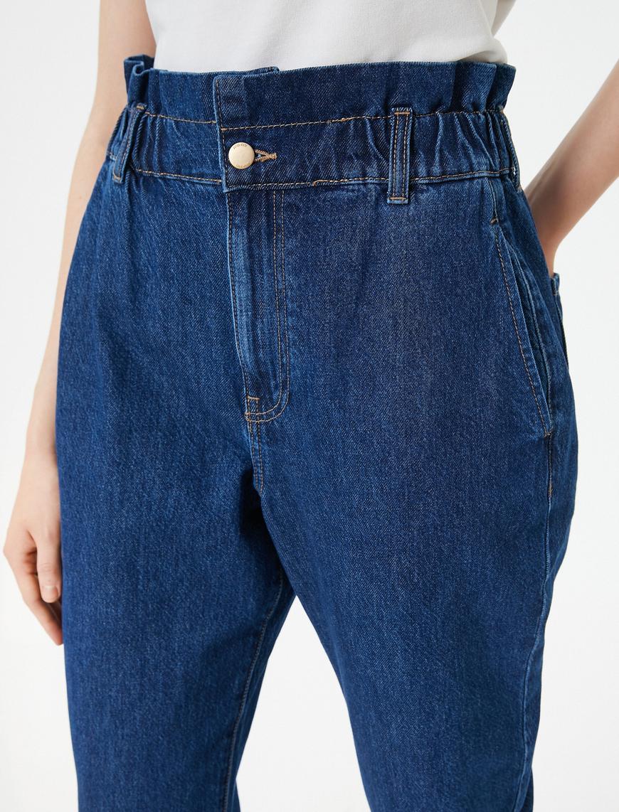   Beli Lastikli Yüksek Bel Kot Pantolon - Baggy Jean