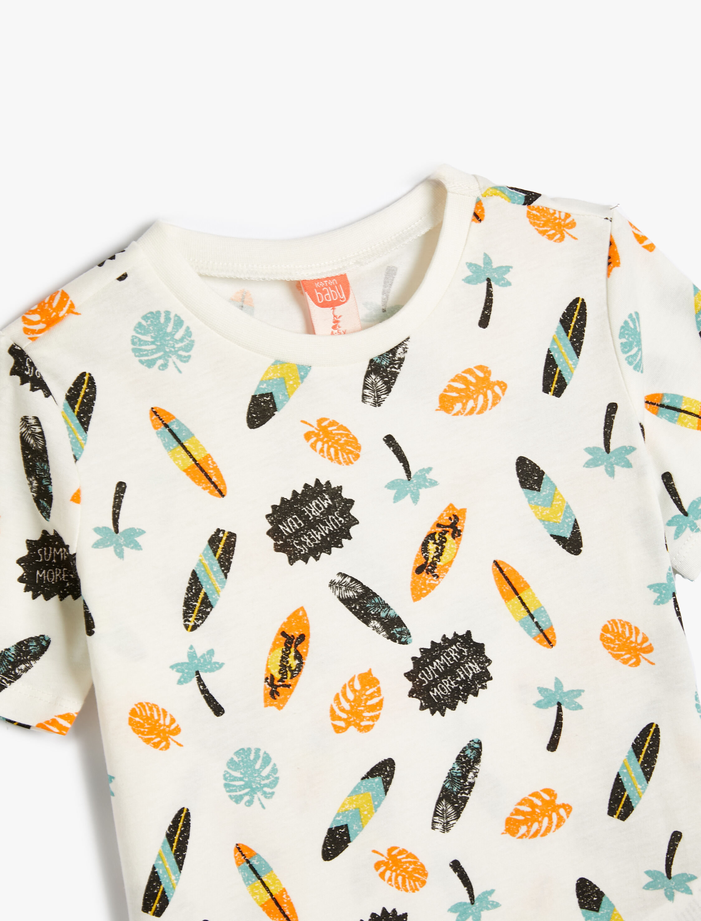  Erkek Bebek Tişört Kısa Kollu Bisiklet Yaka Sörf Baskılı Pamuklu