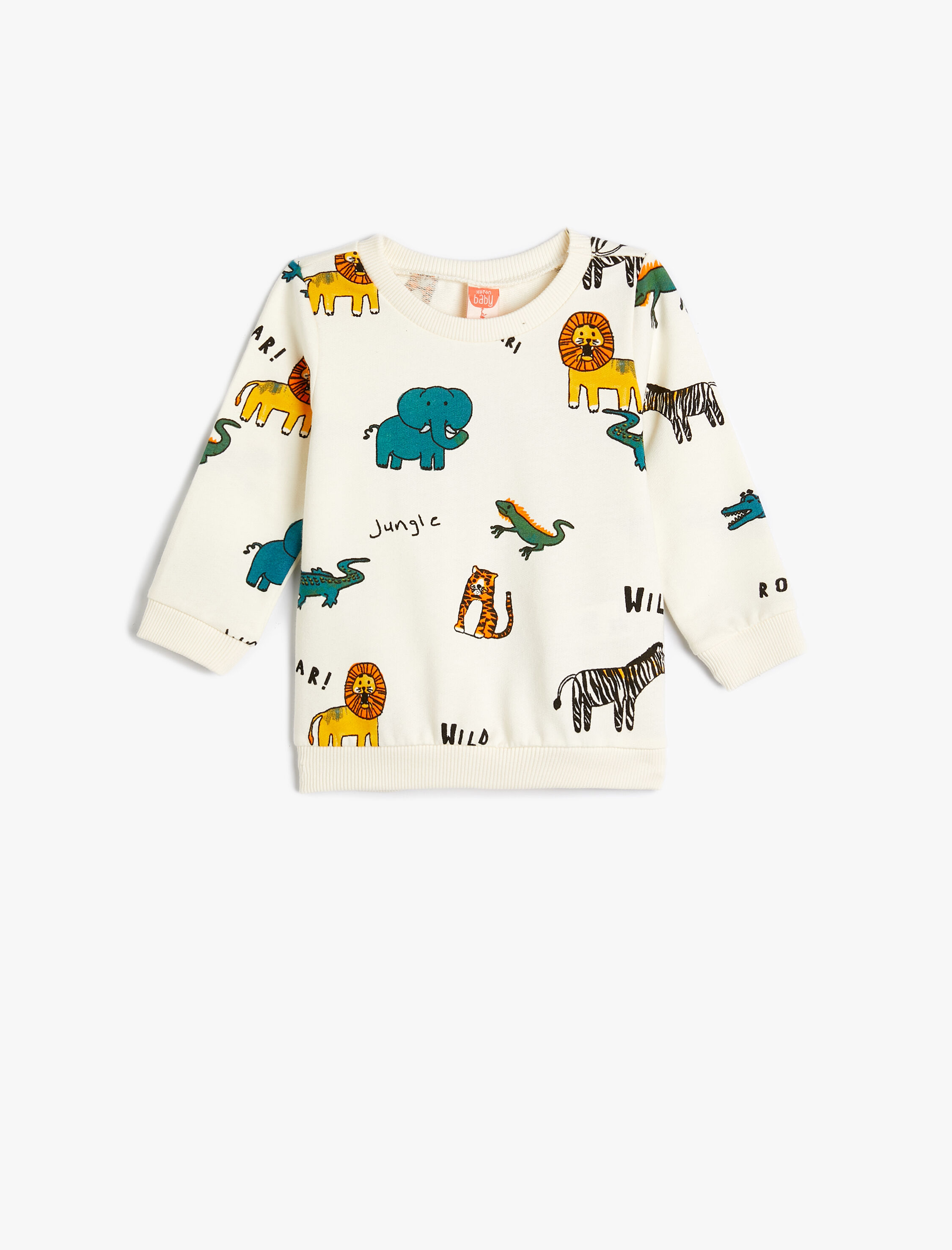  Erkek Bebek Sweatshirt Uzun Kollu Hayvan Baskılı Bisiklet Yaka Pamuklu