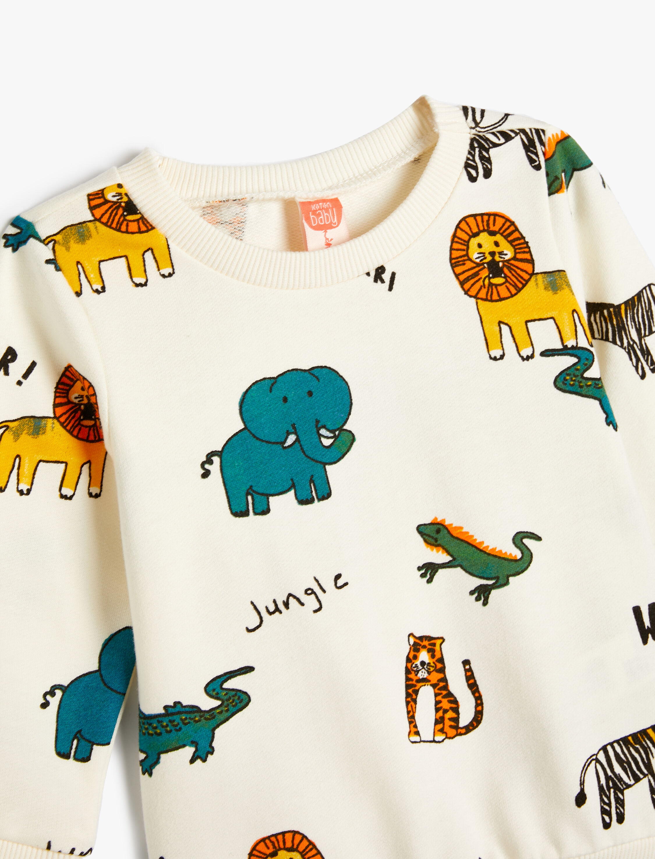  Erkek Bebek Sweatshirt Uzun Kollu Hayvan Baskılı Bisiklet Yaka Pamuklu