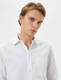Slim Fit Gömlek Cep Detaylı Klasik Yaka Düğmeli Uzun Kollu