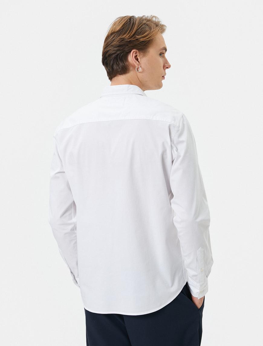   Slim Fit Gömlek Cep Detaylı Klasik Yaka Düğmeli Uzun Kollu