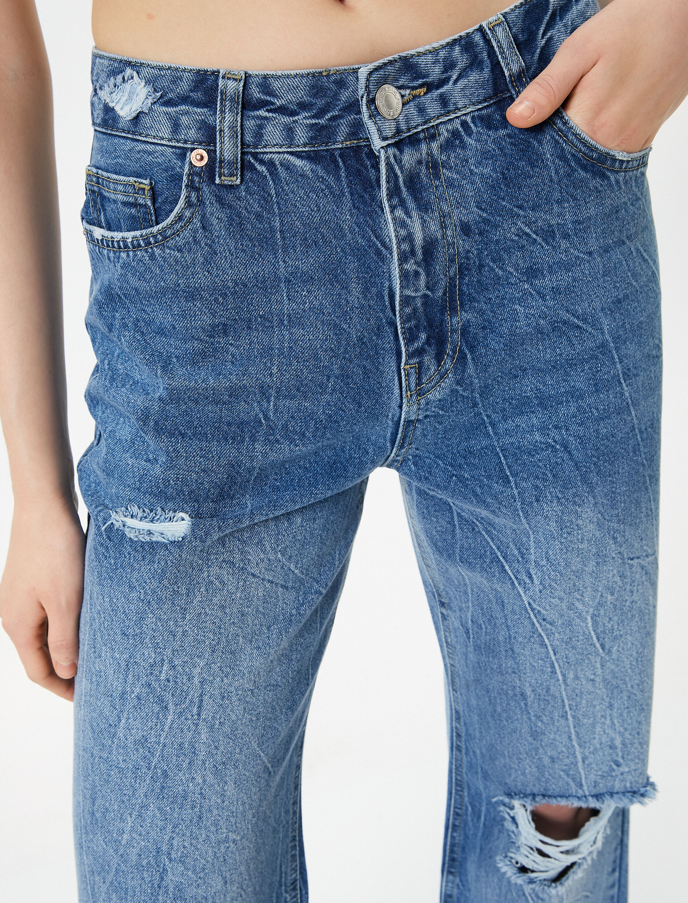   Yüksek Bel Straight Jean Kot Pantolon Yırtık Düz Paça - Eve Jeans