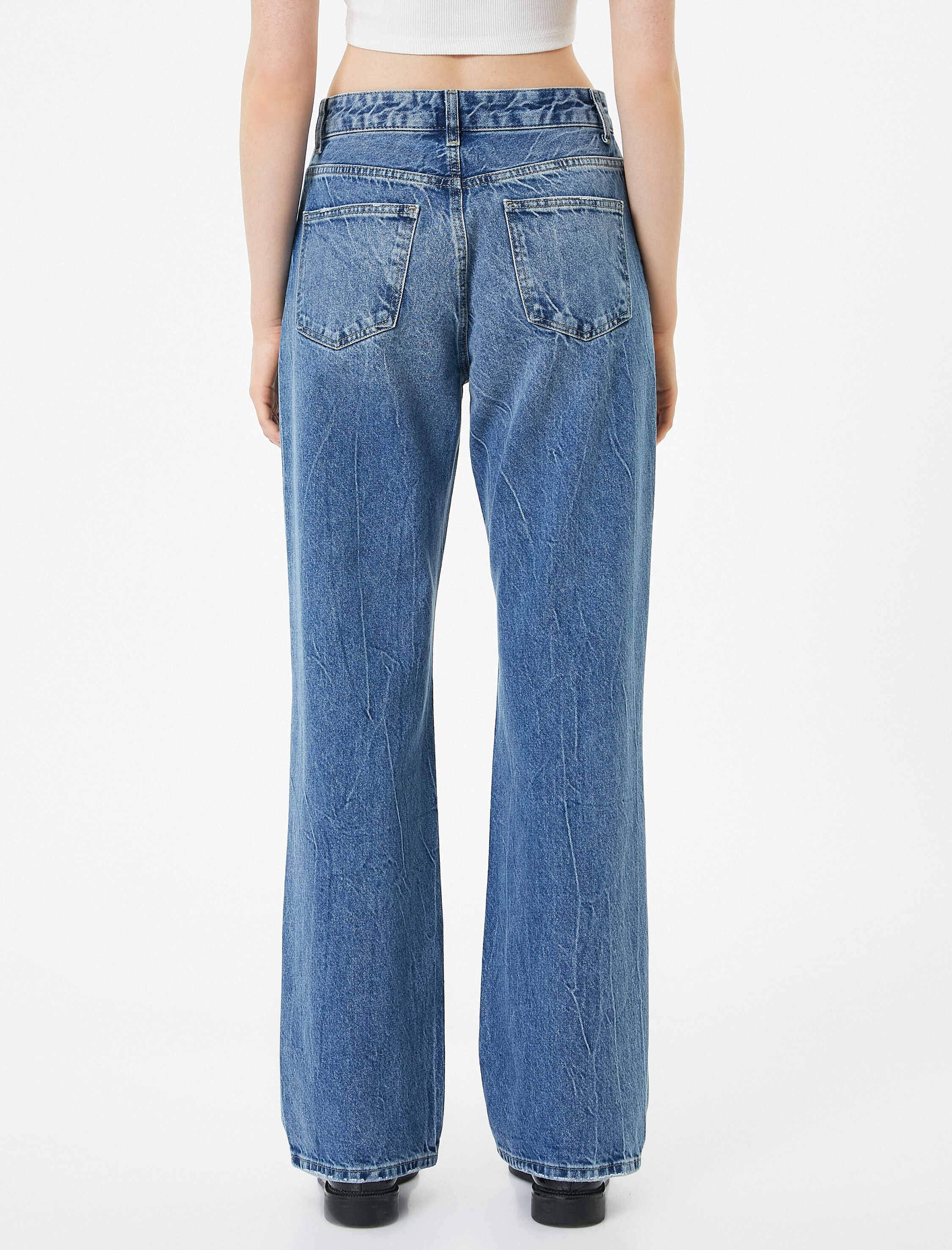   Yüksek Bel Straight Jean Kot Pantolon Yırtık Düz Paça - Eve Jeans