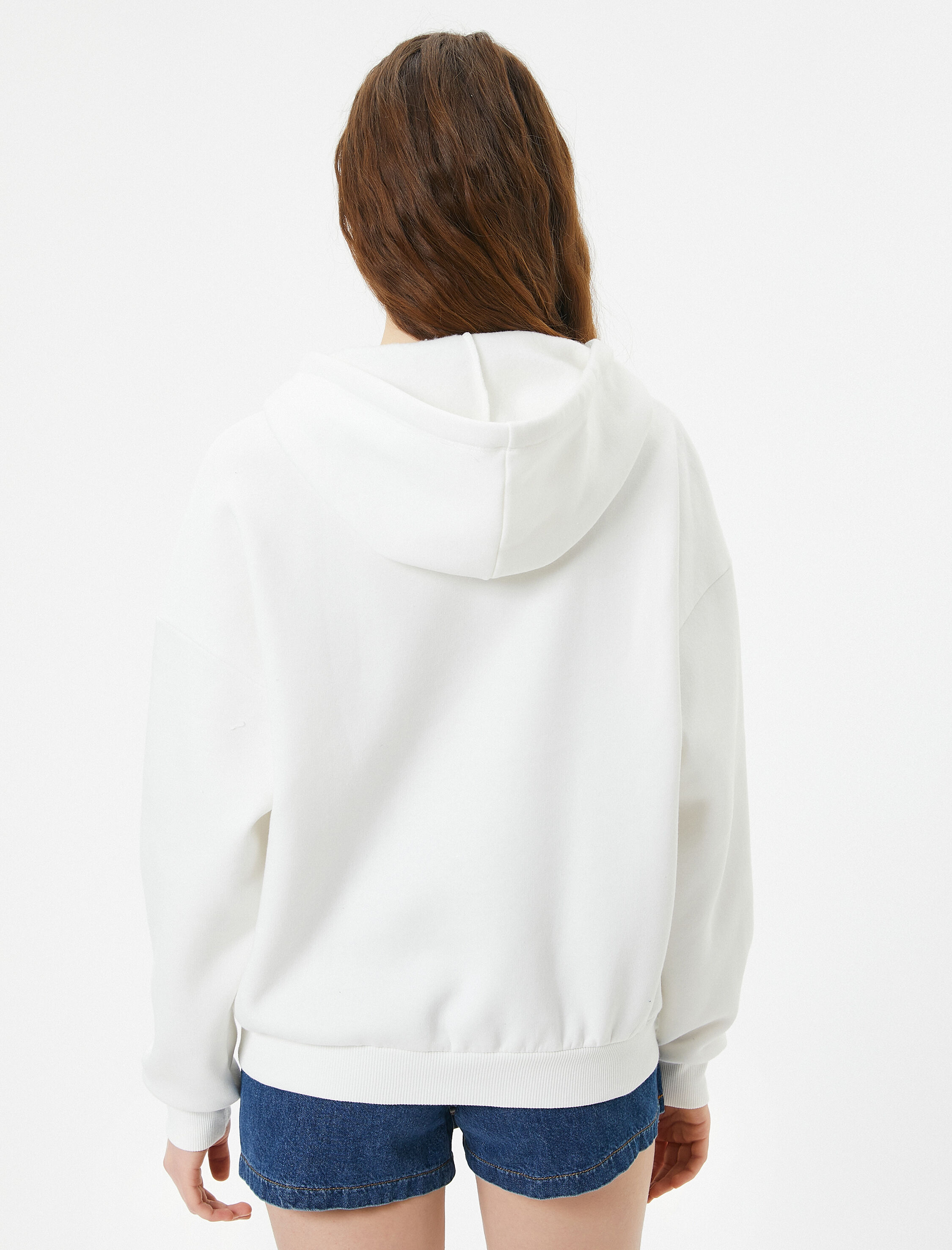   Şardonlu Oversize Kapşonlu Sweatshirt Fermuarlı Uzun Kollu