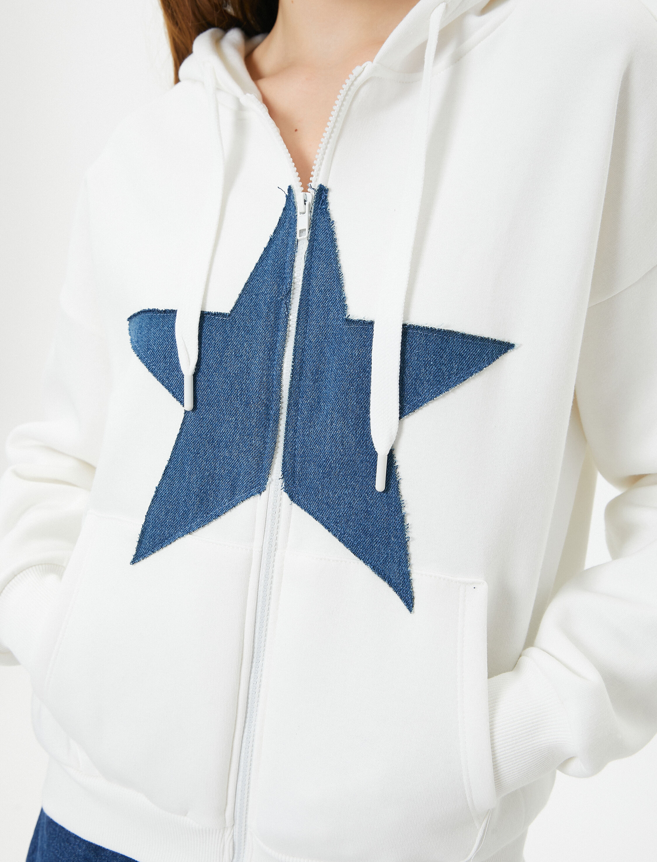   Şardonlu Oversize Kapşonlu Sweatshirt Fermuarlı Uzun Kollu