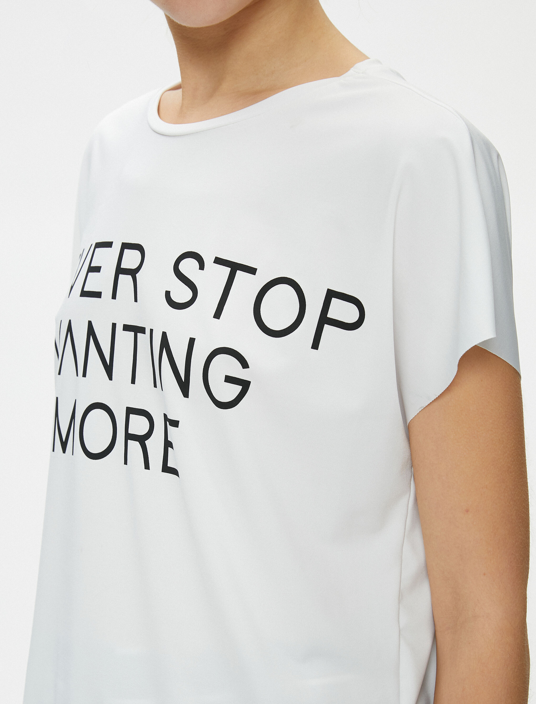   Spor Tişört Yarasa Kollu Slogan Baskılı Rahat Kesim Bisiklet Yaka