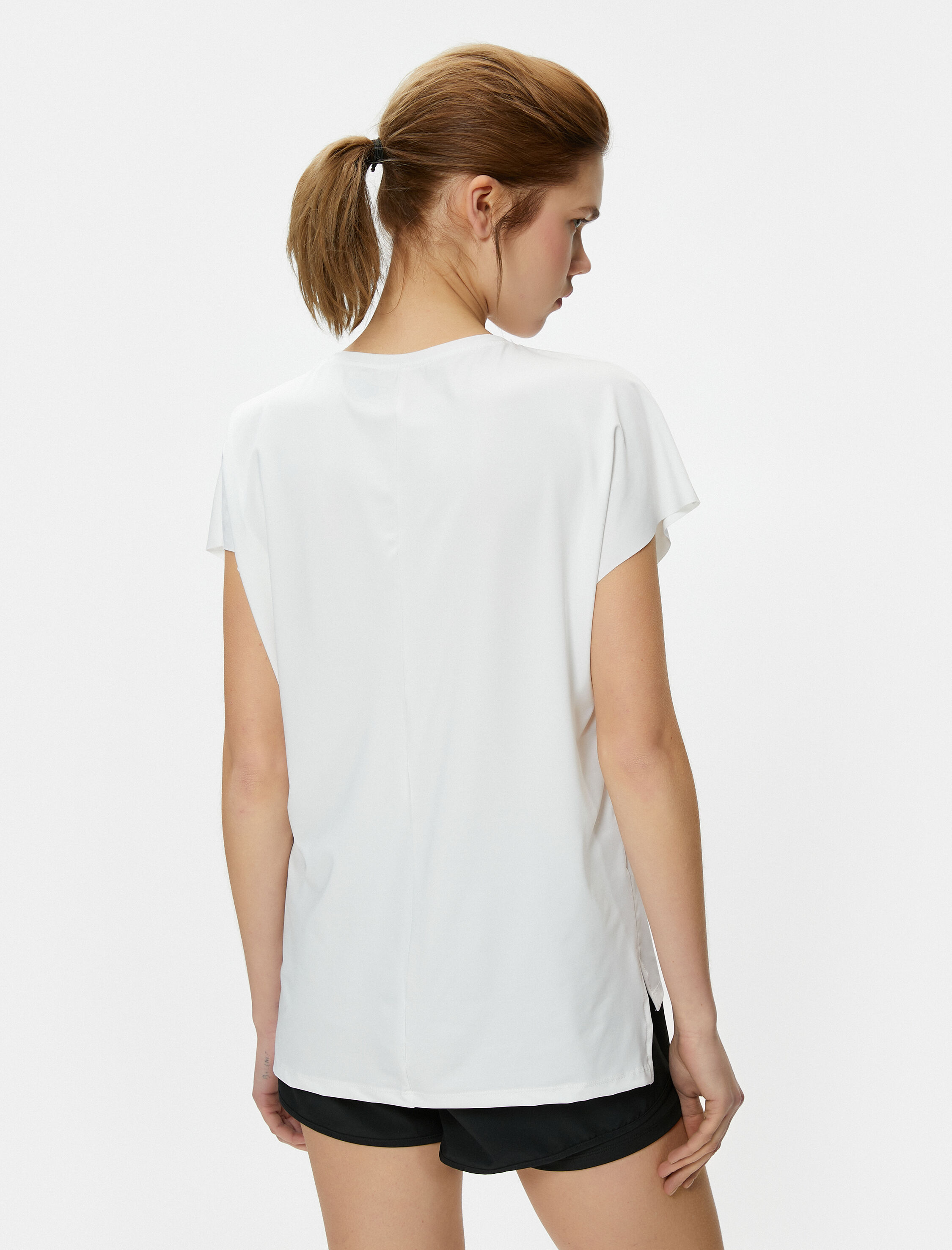   Spor Tişört Yarasa Kollu Slogan Baskılı Rahat Kesim Bisiklet Yaka