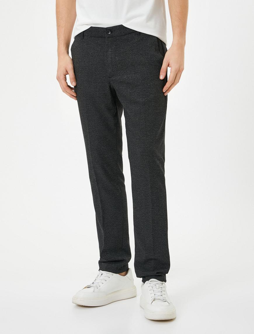   Kumaş Pantolon Desenli Slim Fit Düğmeli Cep Detaylı