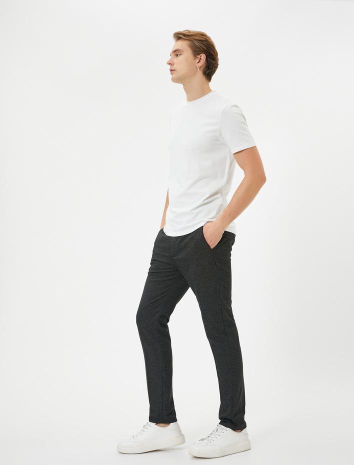  Kumaş Pantolon Desenli Slim Fit Düğmeli Cep Detaylı