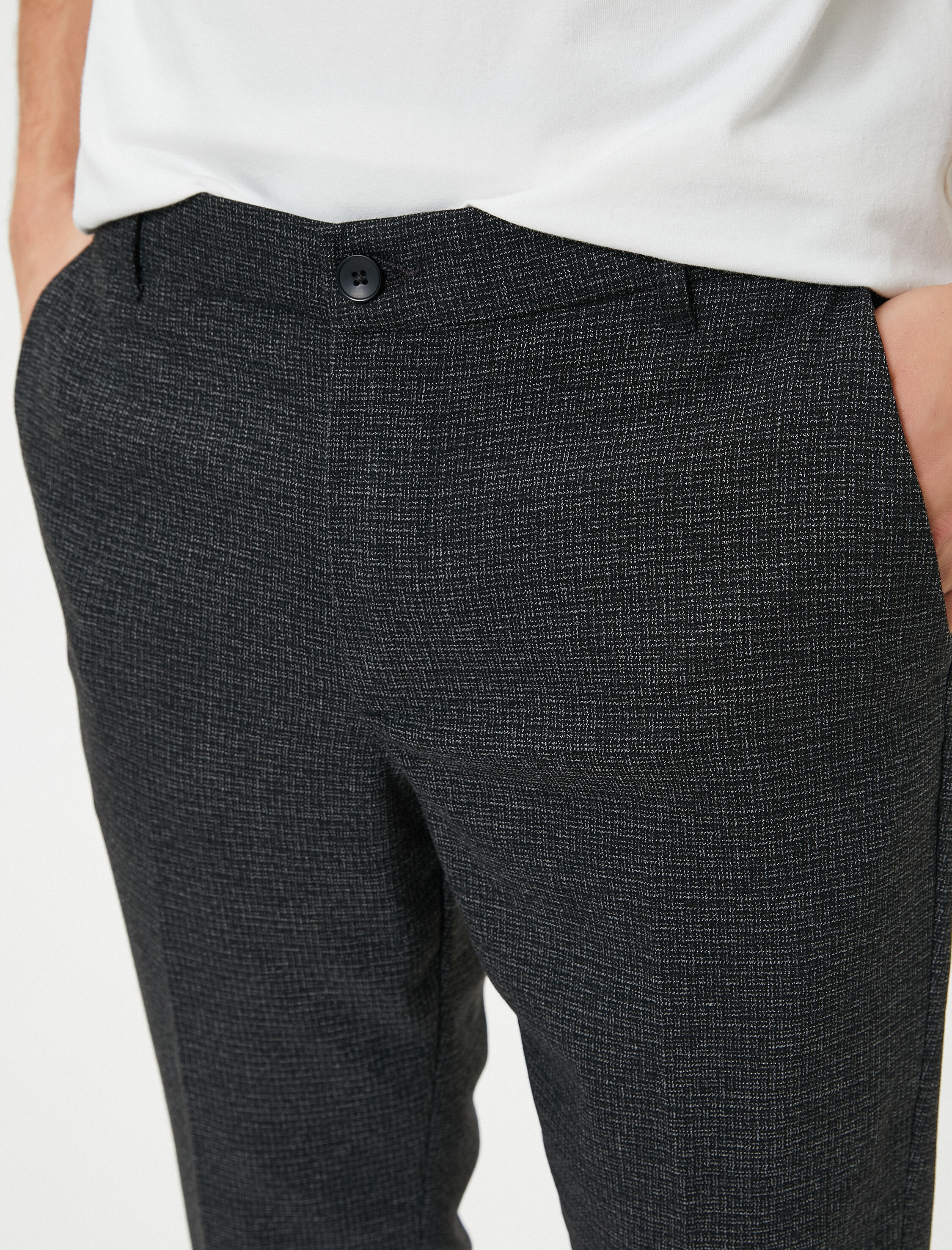   Kumaş Pantolon Desenli Slim Fit Düğmeli Cep Detaylı