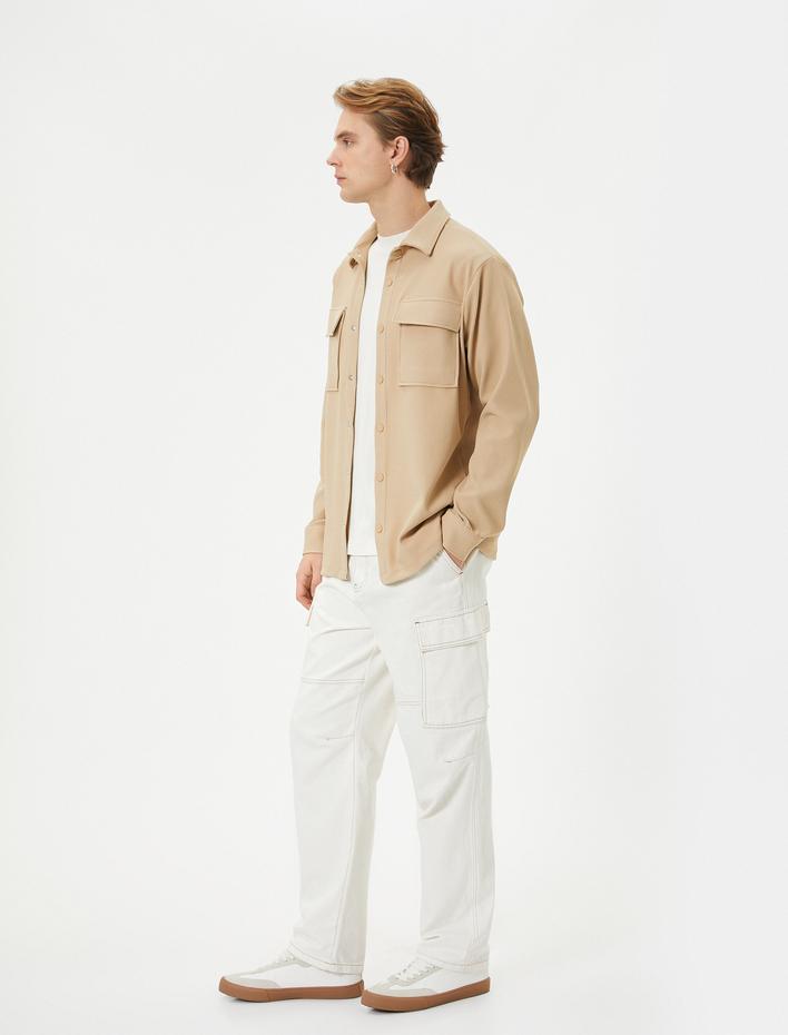  Spor Gömlek Cep Detaylı Klasik Yaka Çıtçıt Düğmeli Dokulu Regular Fit