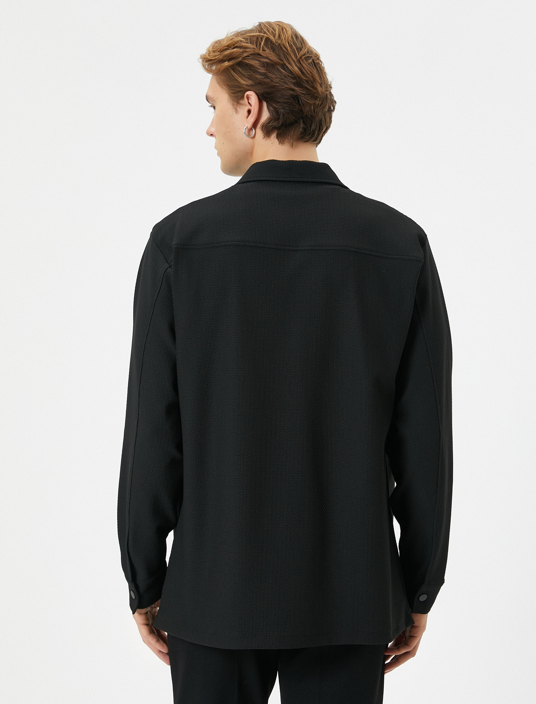   Spor Gömlek Cep Detaylı Klasik Yaka Çıtçıt Düğmeli Dokulu Regular Fit