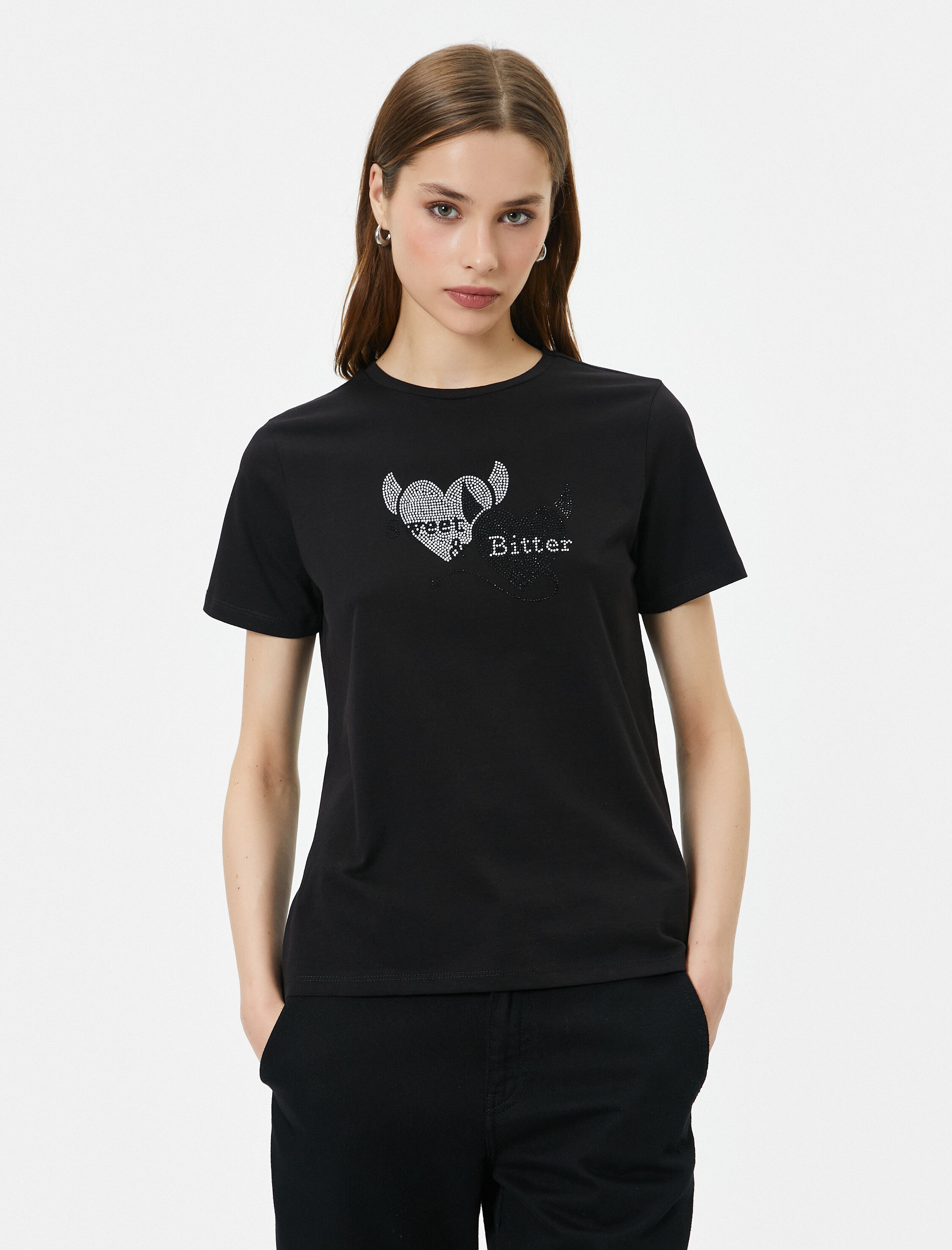   Kısa Kollu Tişört Baskılı Bisiklet Yaka Pamuklu