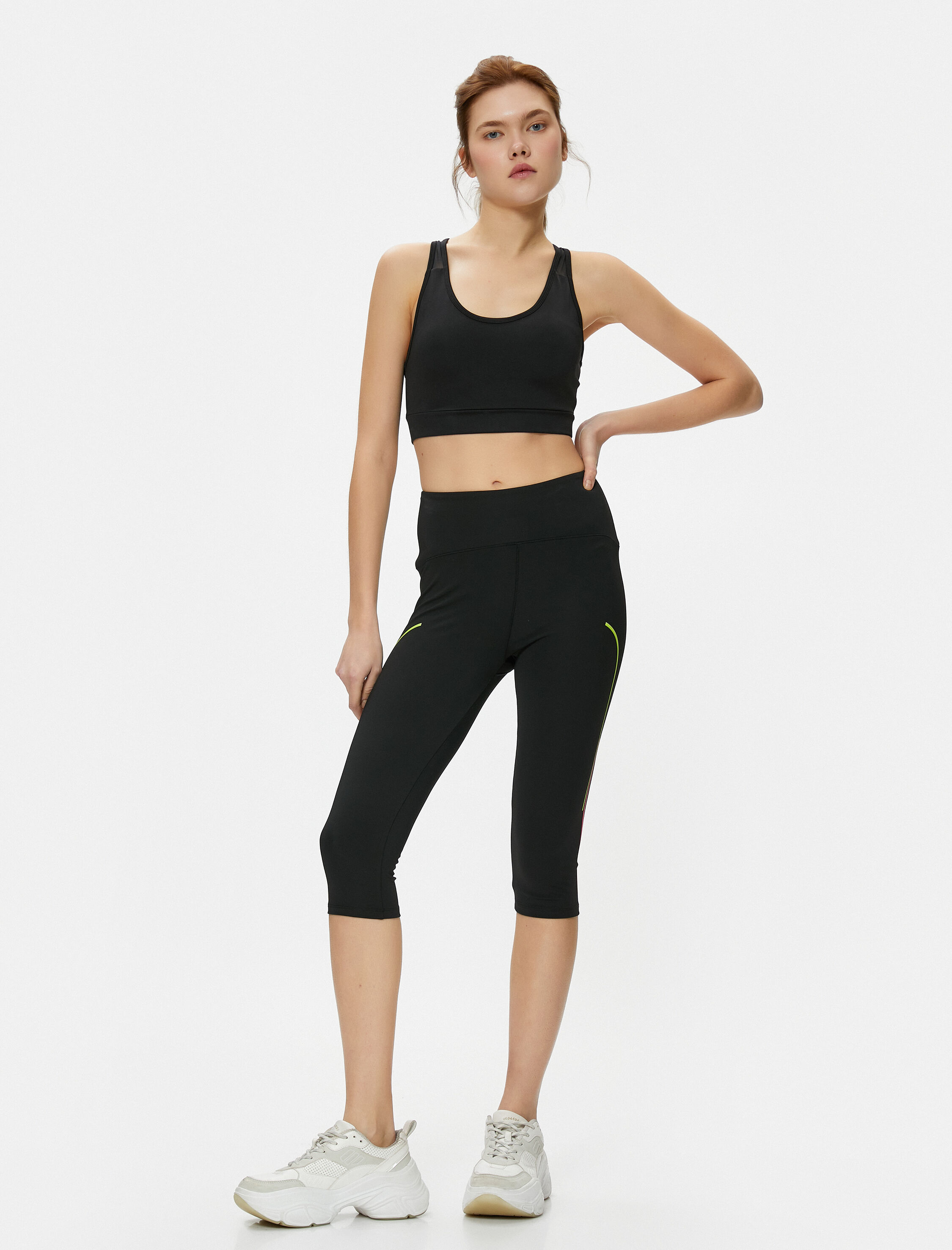   Spor Tayt Çizgi Detaylı Diz Altı Yüksek Bel Dar Kesim