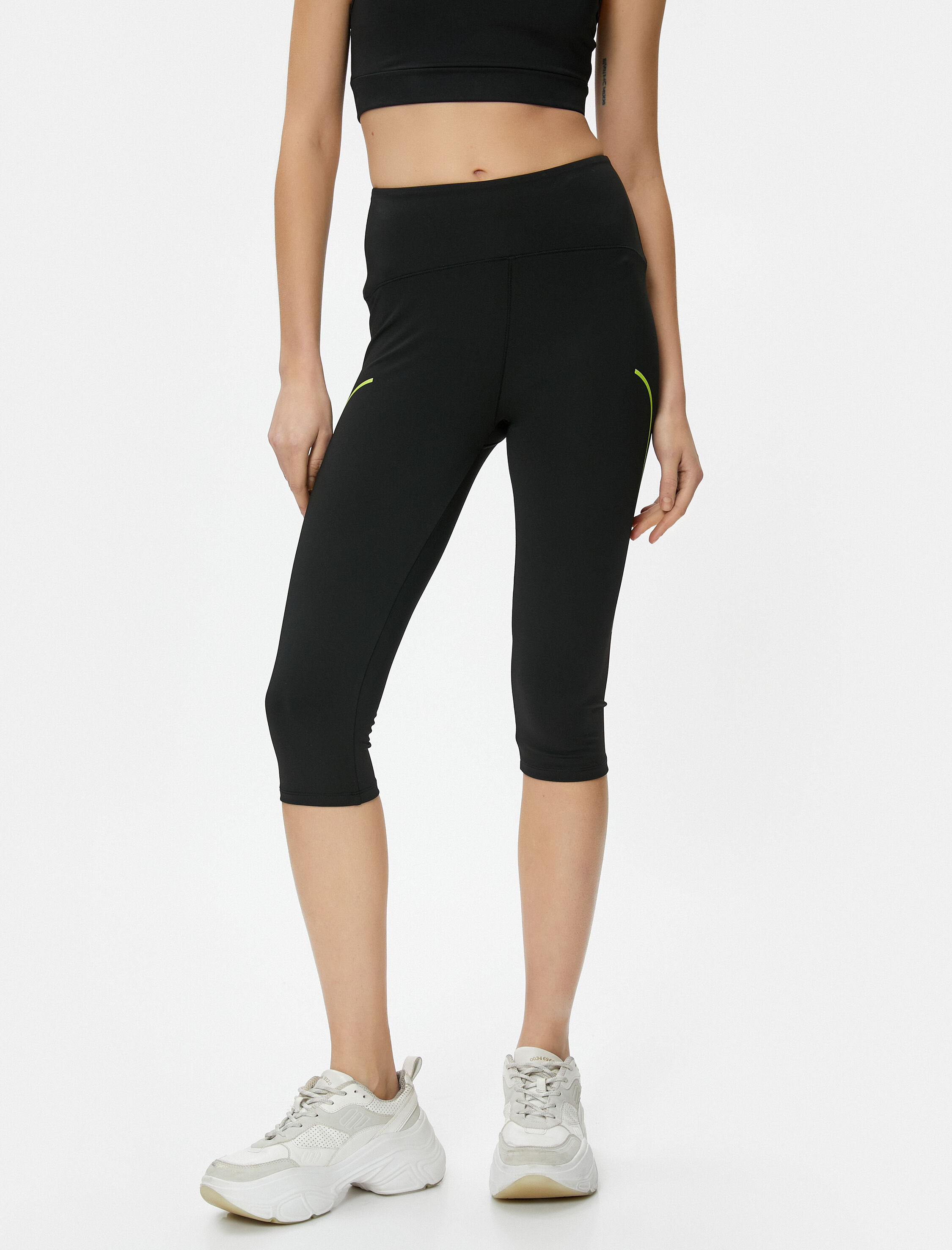   Spor Tayt Çizgi Detaylı Diz Altı Yüksek Bel Dar Kesim