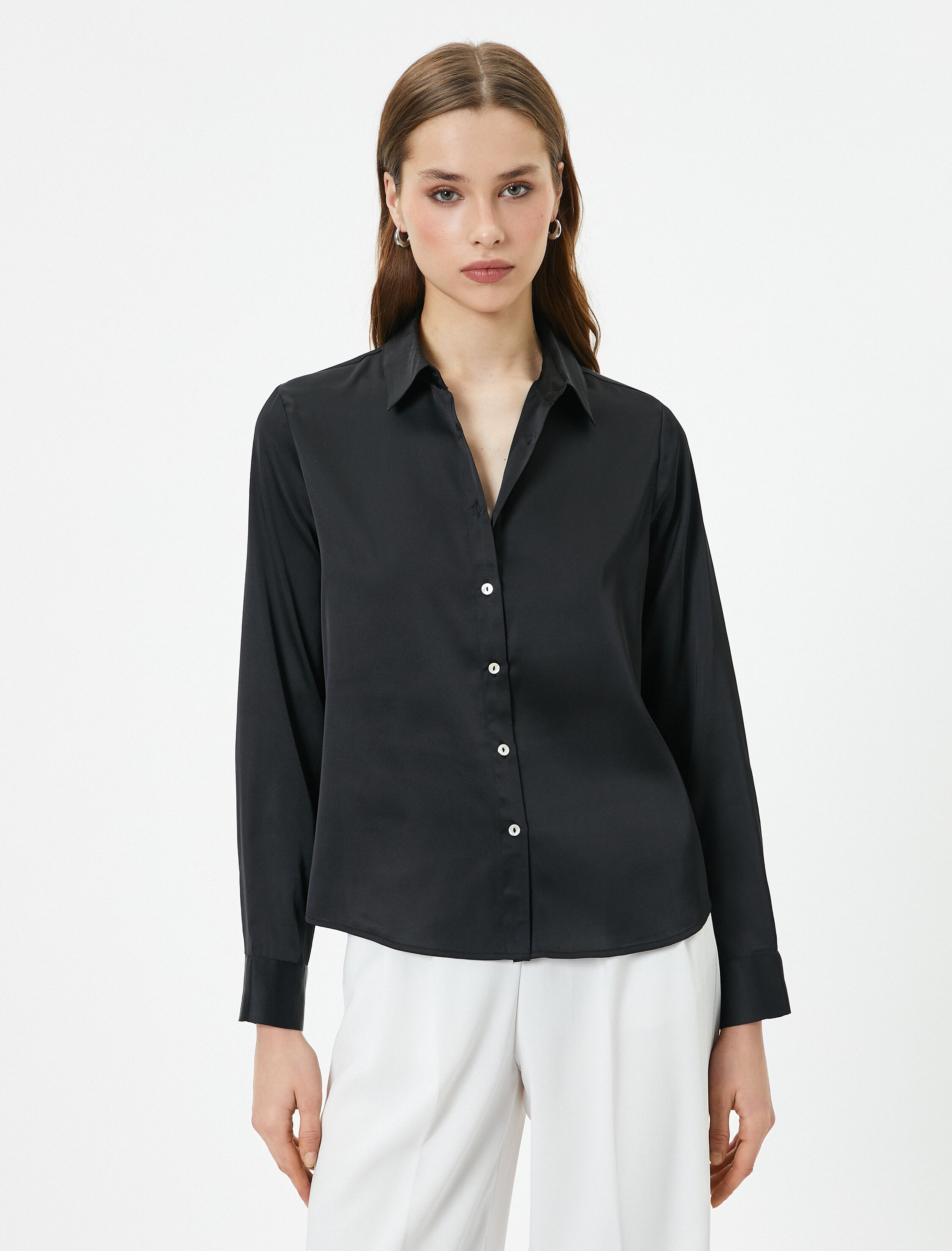   Saten Gömlek Uzun Kollu Düğmeli