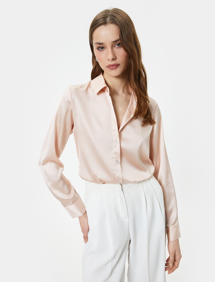  Saten Gömlek Uzun Kollu Düğmeli