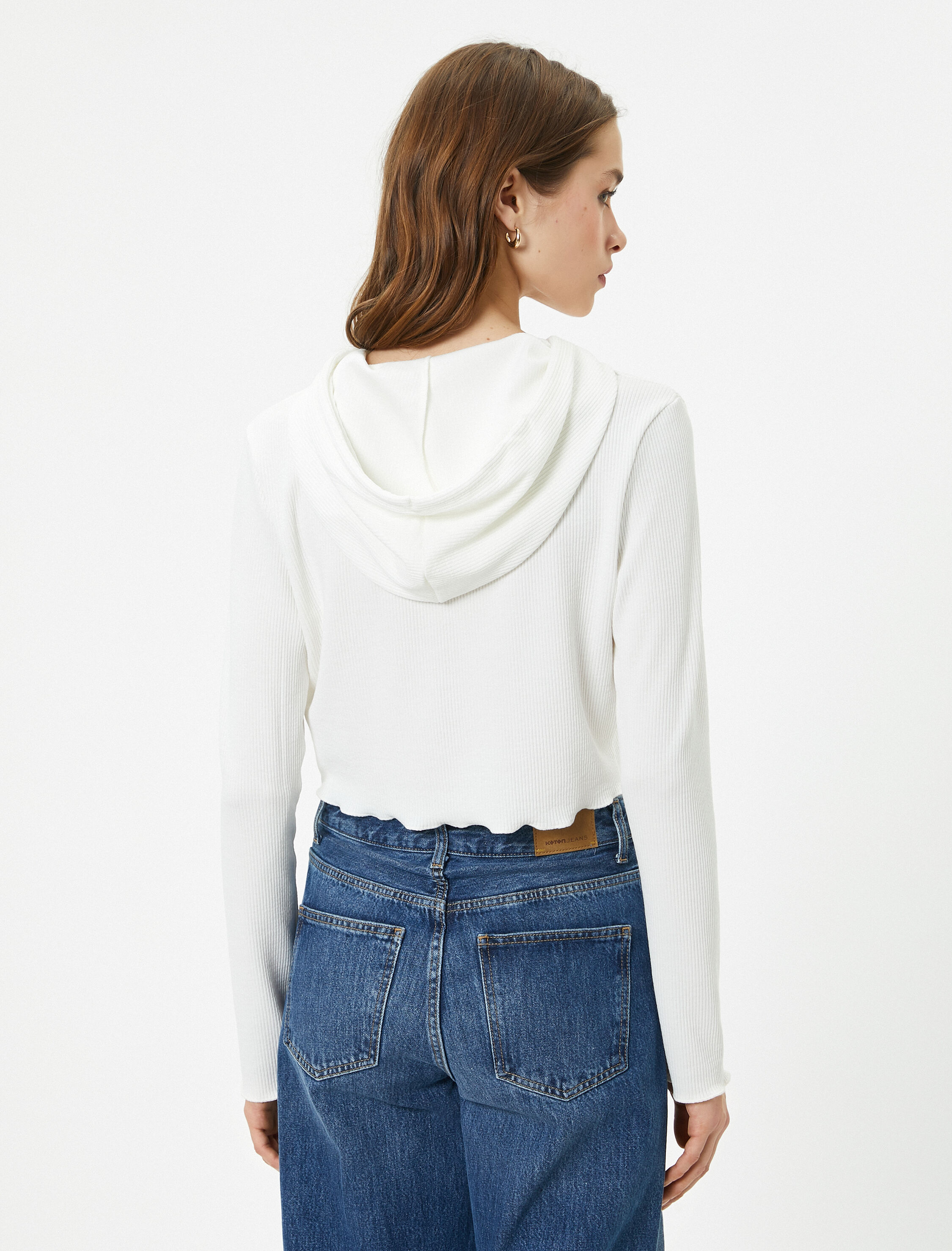   Kapüşonlu Tişört Baskılı Crop Uzun Kollu