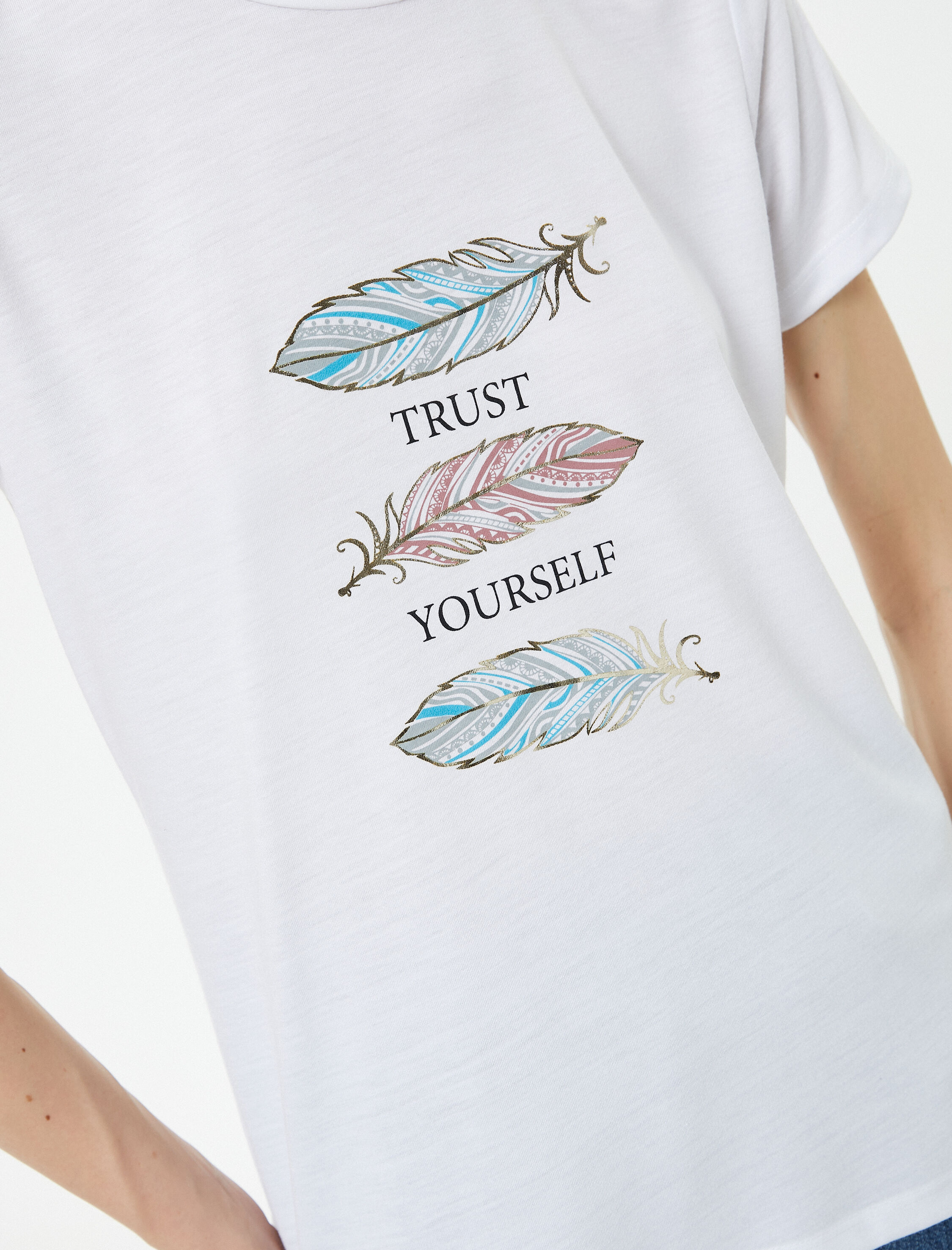   Baskılı Tişört Bisiklet Yaka Kısa Kollu