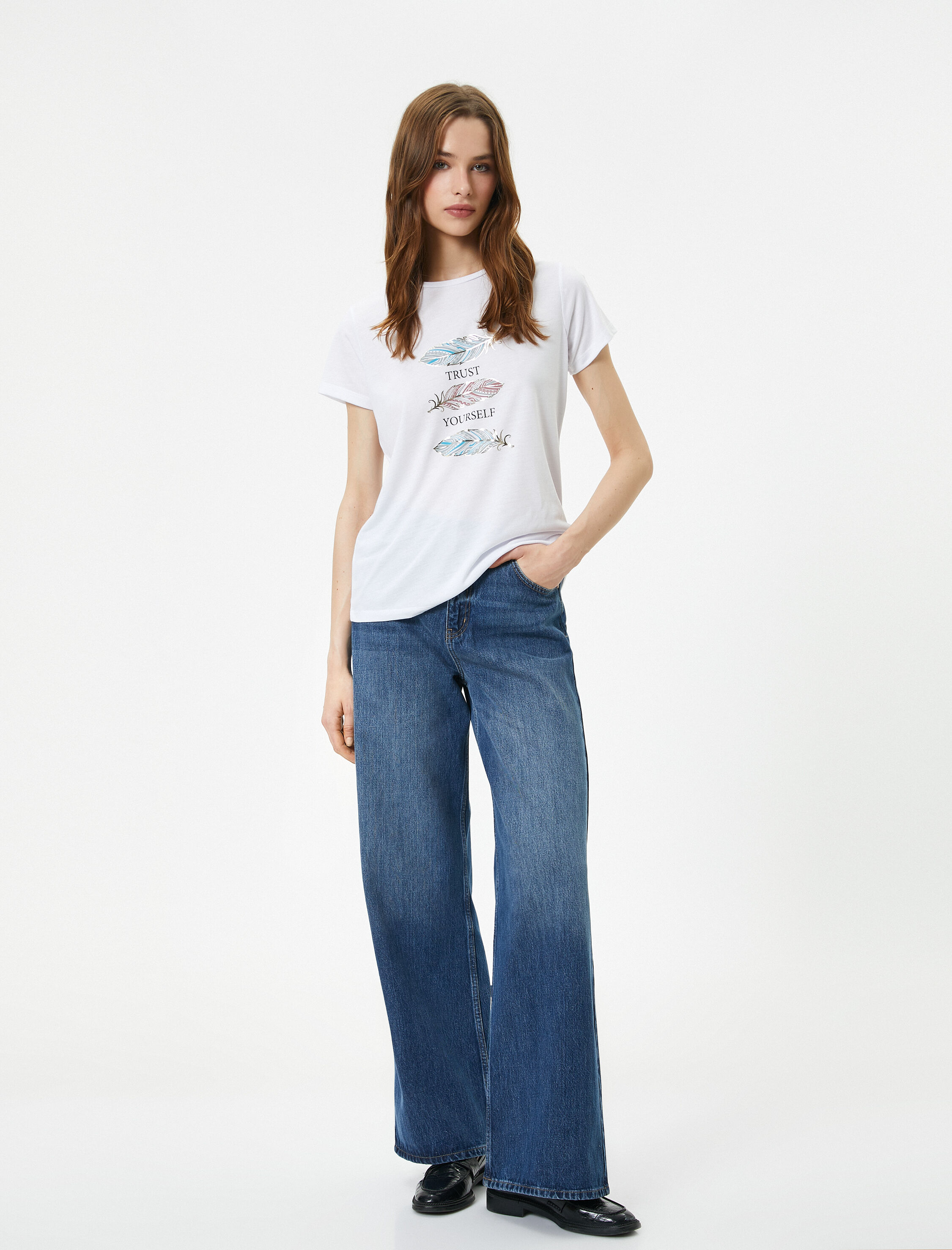   Baskılı Tişört Bisiklet Yaka Kısa Kollu