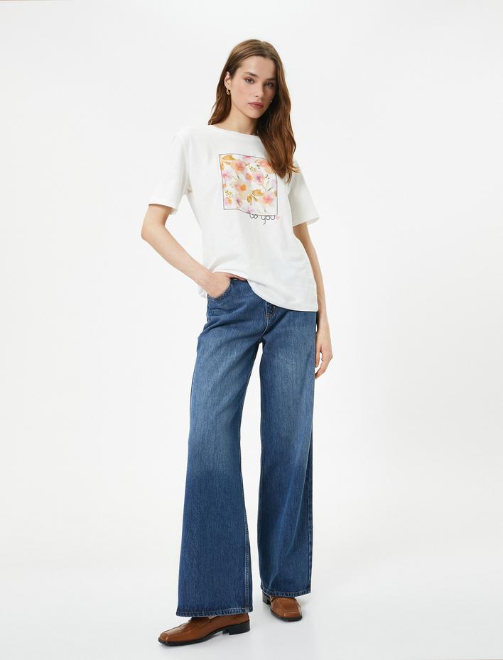  Baskılı Tişört Bisiklet Yaka Kısa Kollu