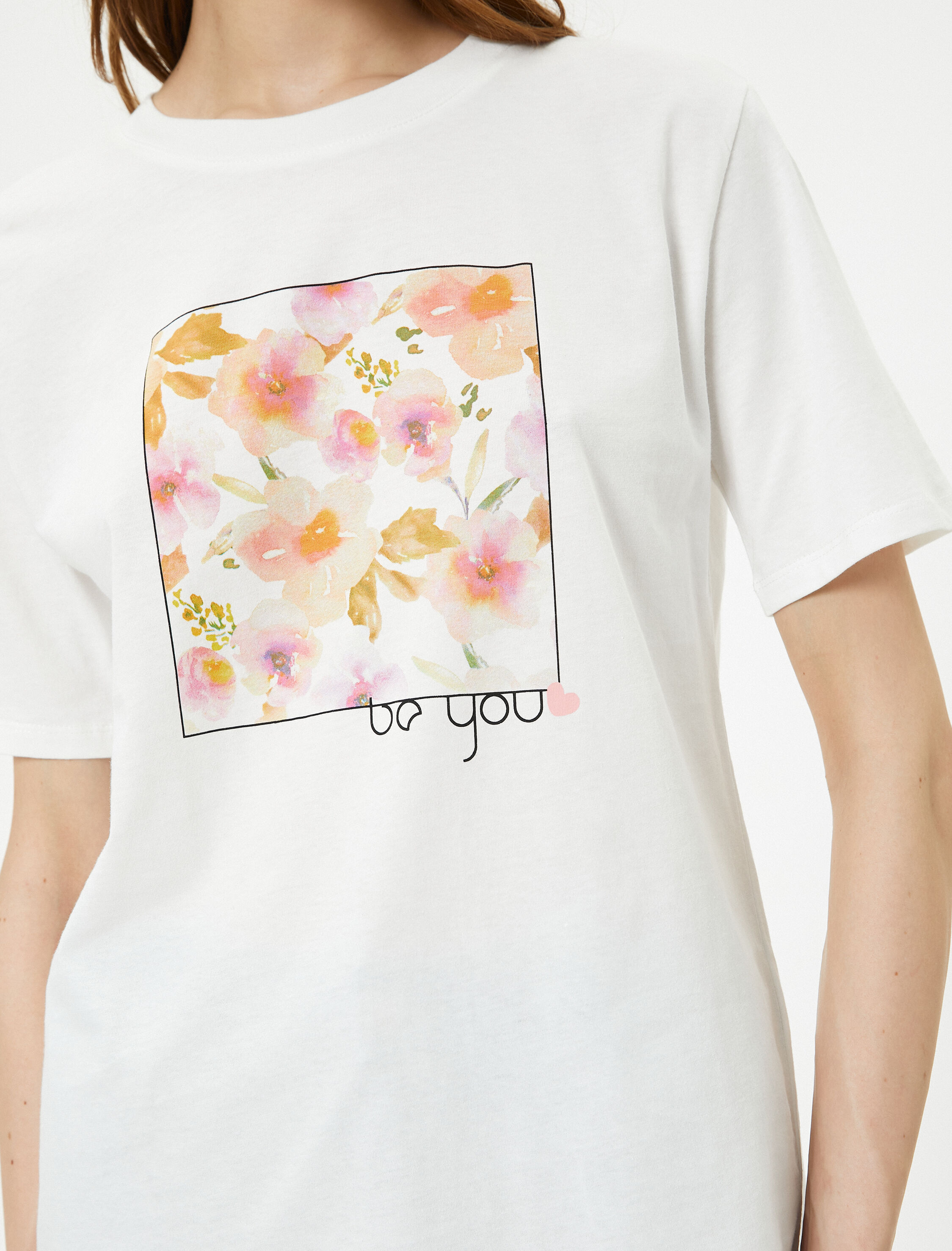   Baskılı Tişört Bisiklet Yaka Kısa Kollu