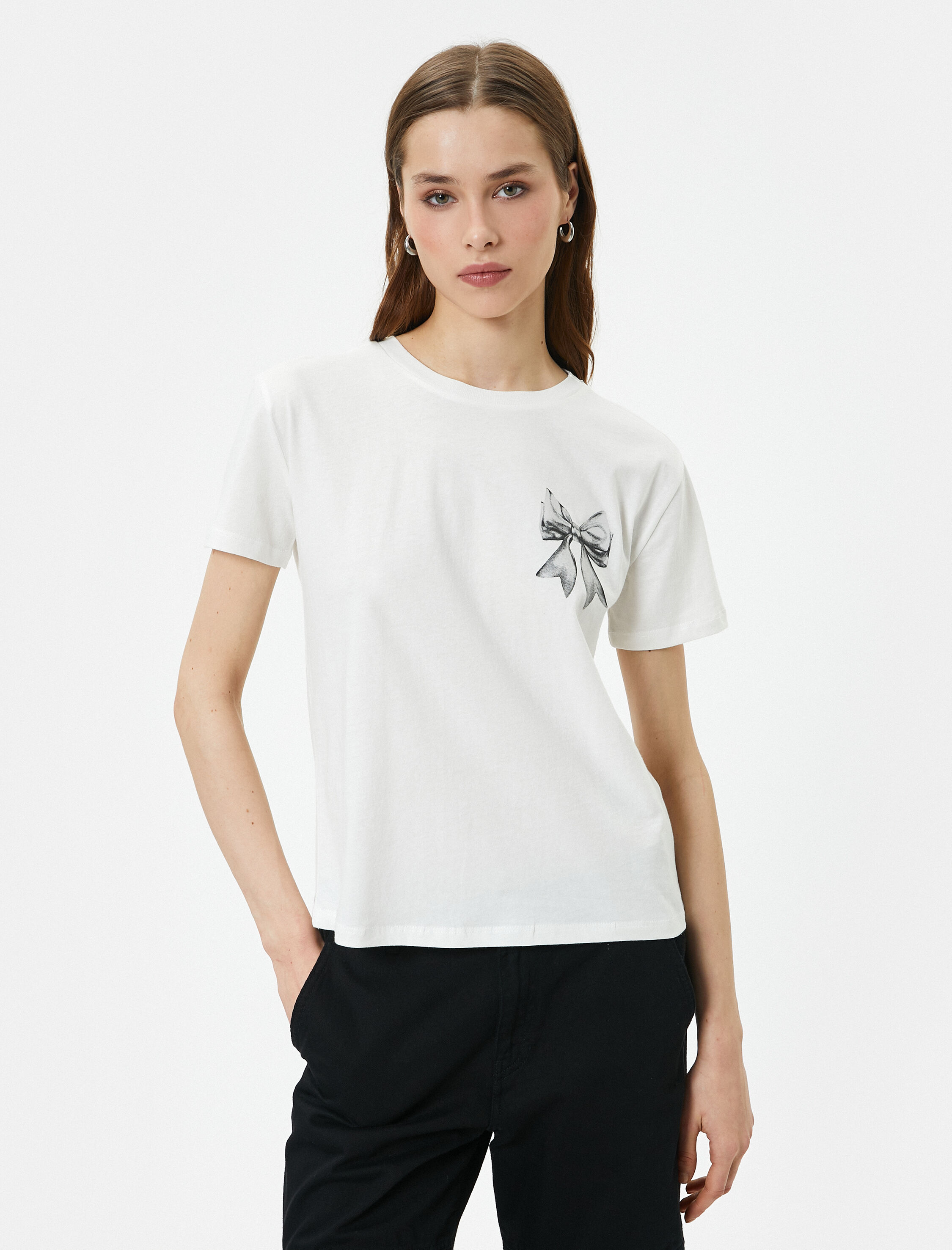   Baskılı Tişört Bisiklet Yaka Kısa Kollu