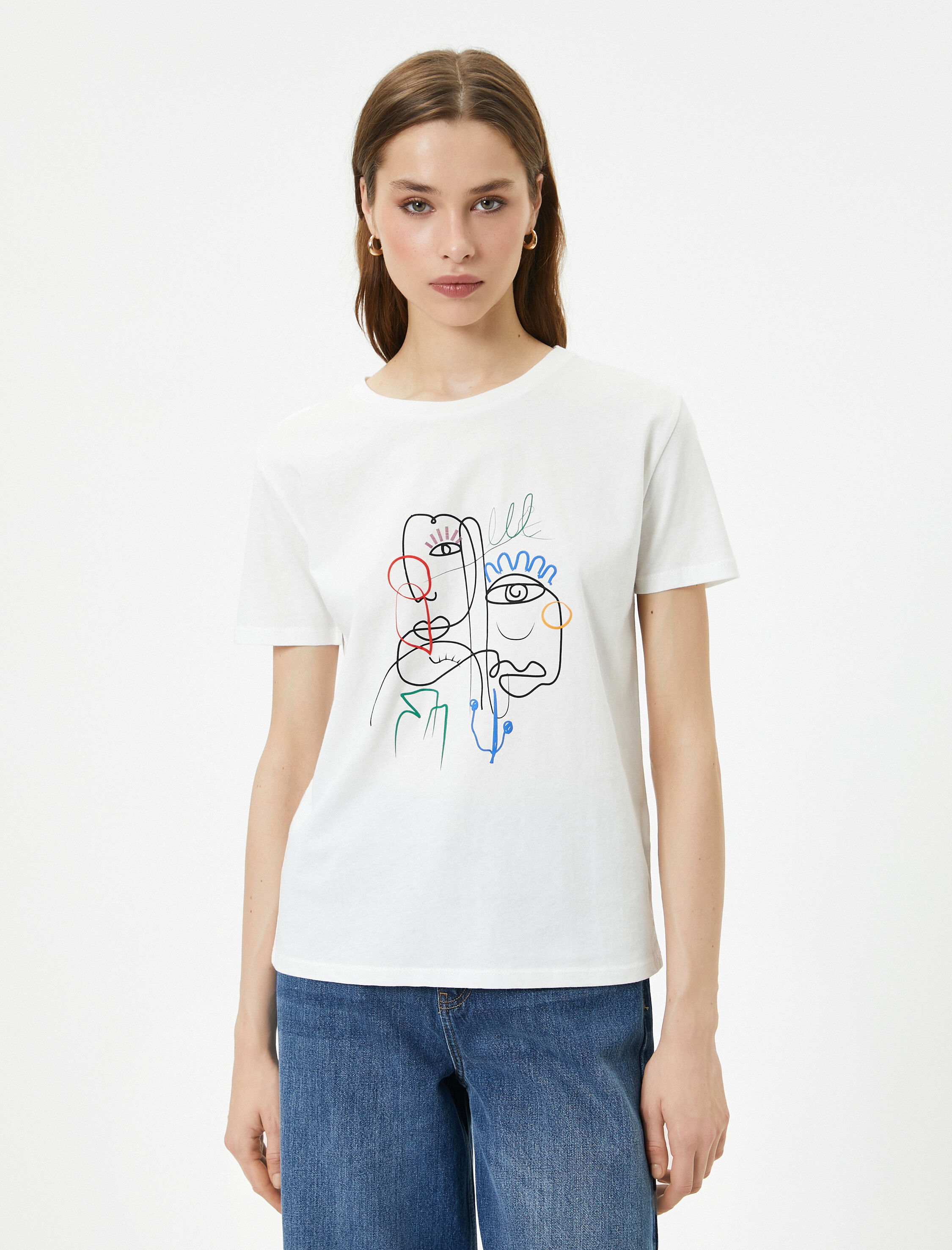   Baskılı Tişört Bisiklet Yaka Kısa Kollu