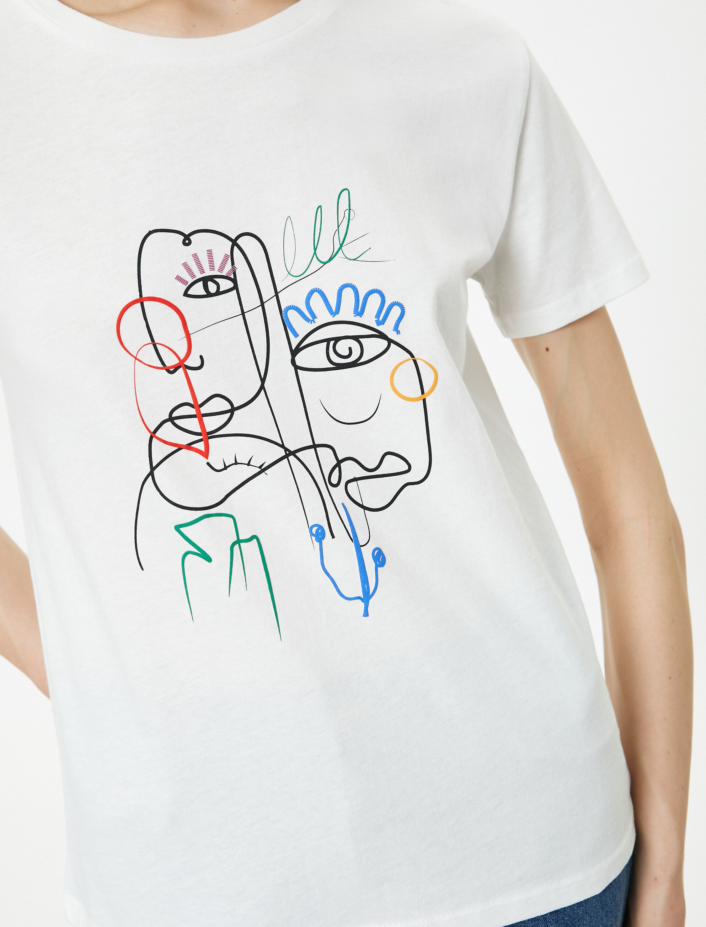   Baskılı Tişört Bisiklet Yaka Kısa Kollu