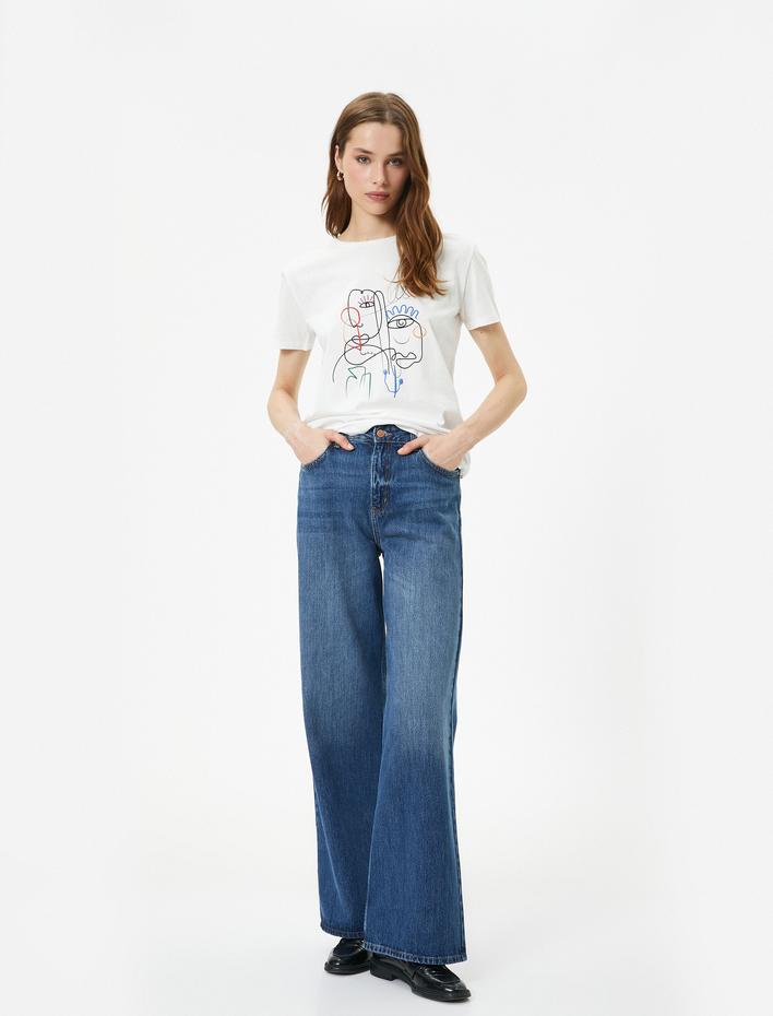  Baskılı Tişört Bisiklet Yaka Kısa Kollu