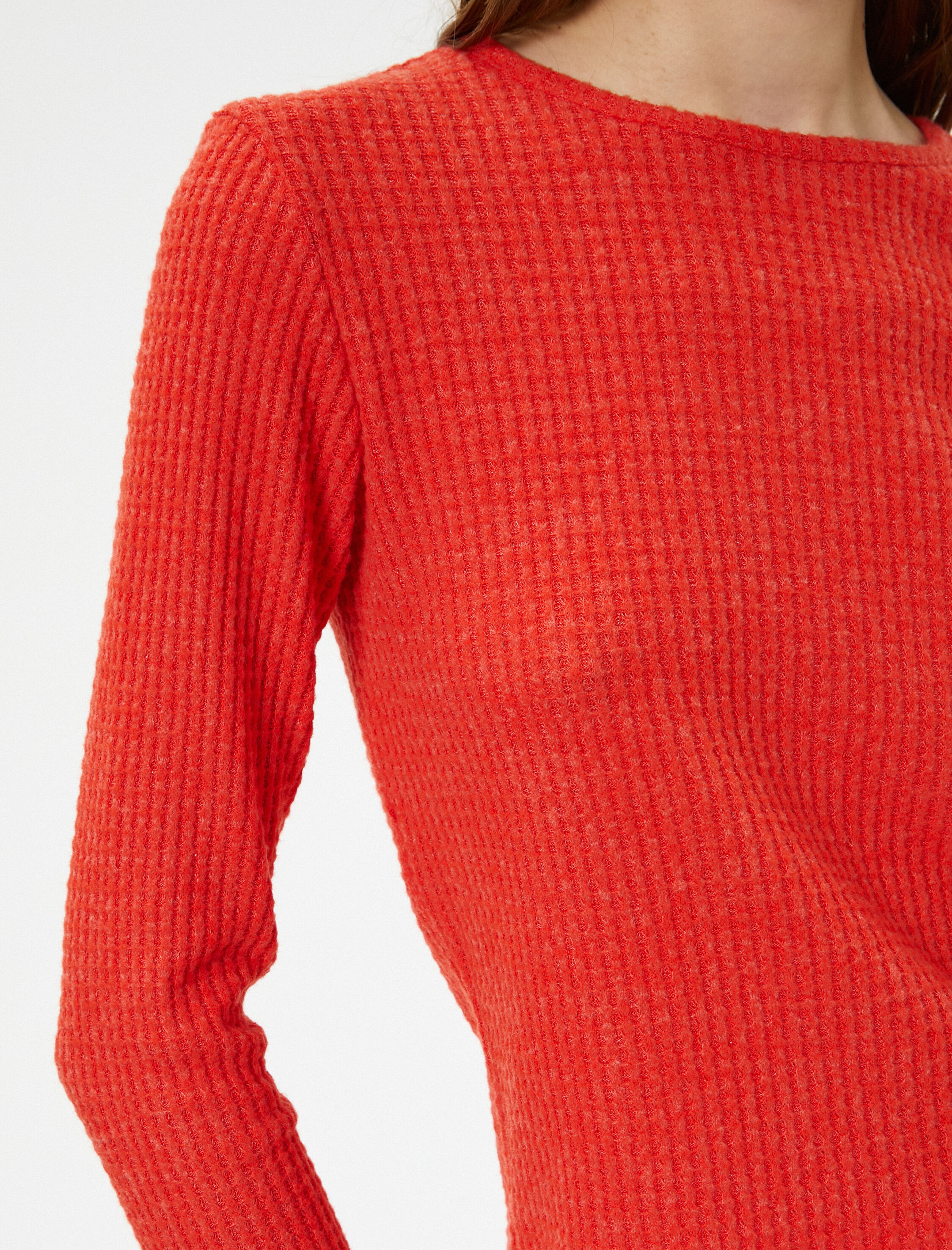   Uzun Kollu Tişört Bisiklet Yaka Dokulu