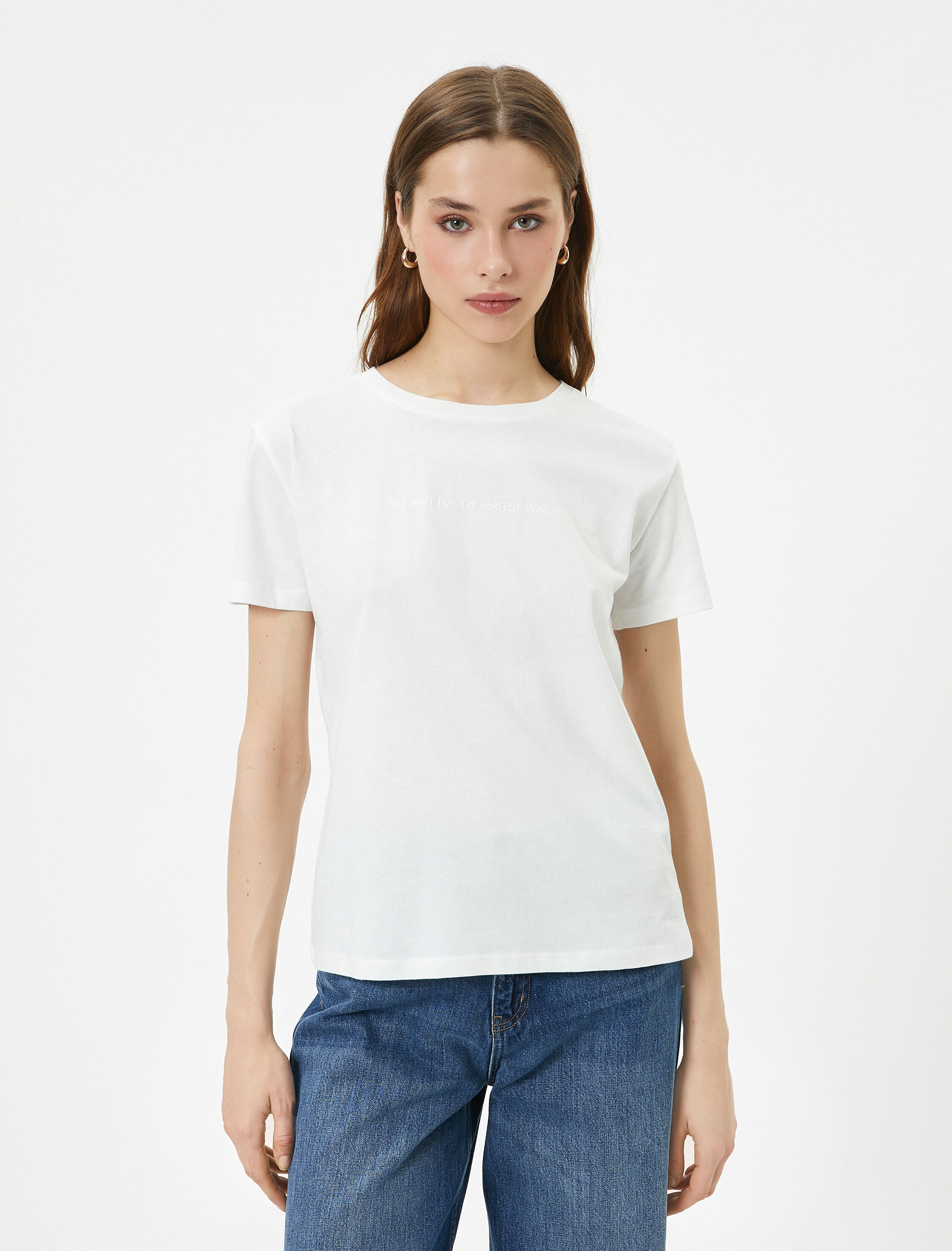   Slogan Baskılı Tişört Bisiklet Yaka Kısa Kollu