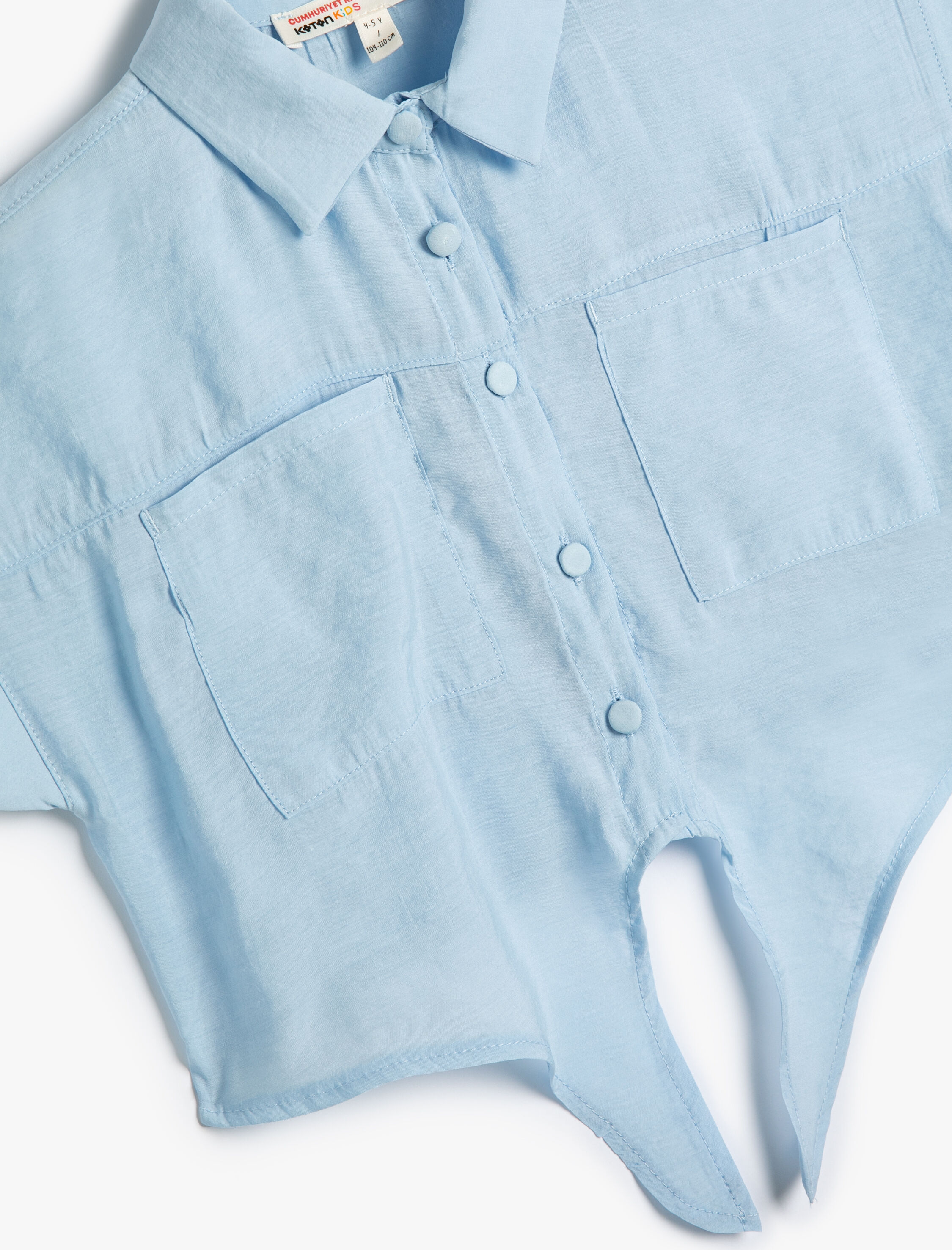  Kız Çocuk Crop Gömlek Önden Bağlama Detaylı Kısa Kollu Cepli Modal Kumaş