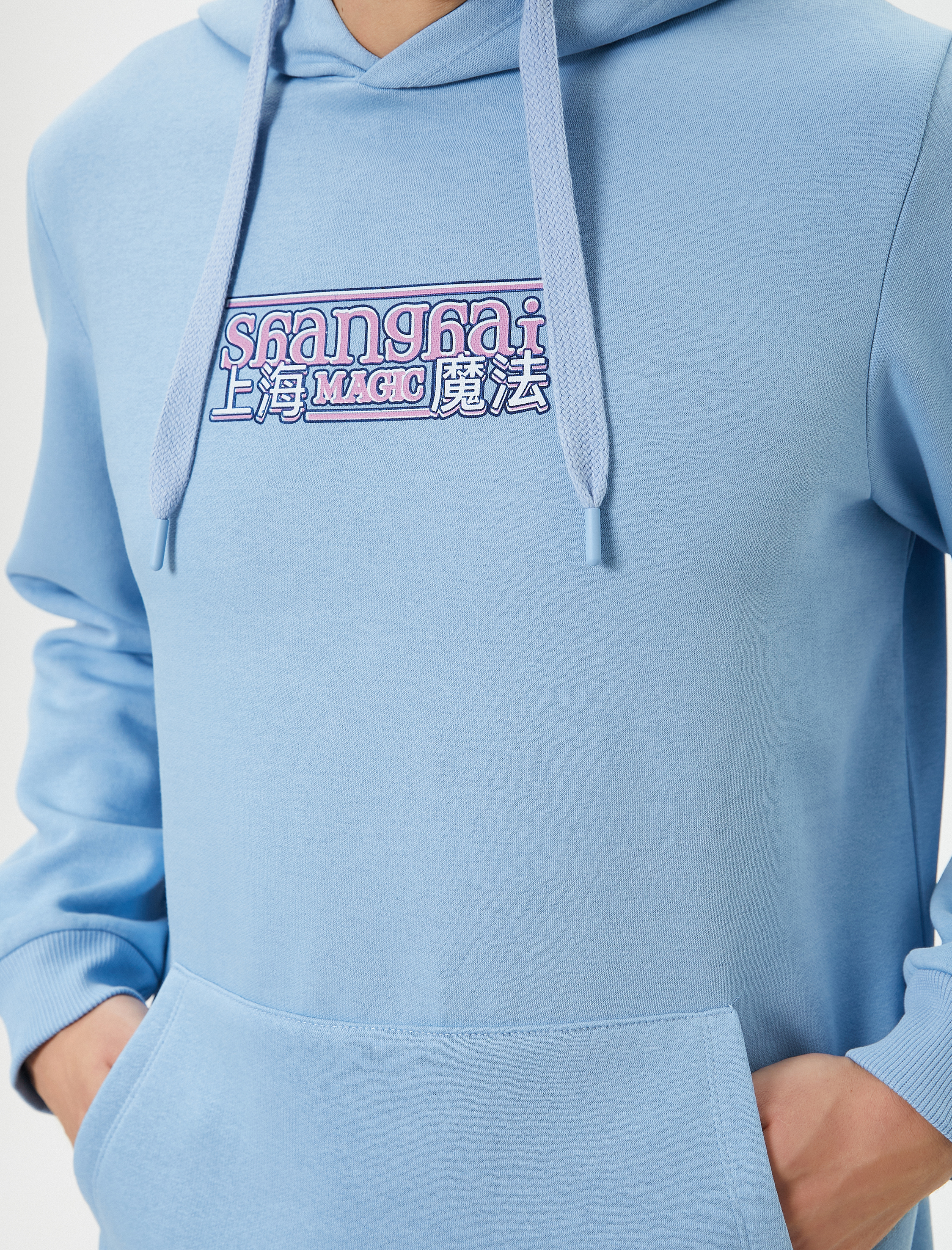   Arkası Baskılı Hoodie Uzakdoğu Temalı Kanguru Cep Detaylı Şardonlu