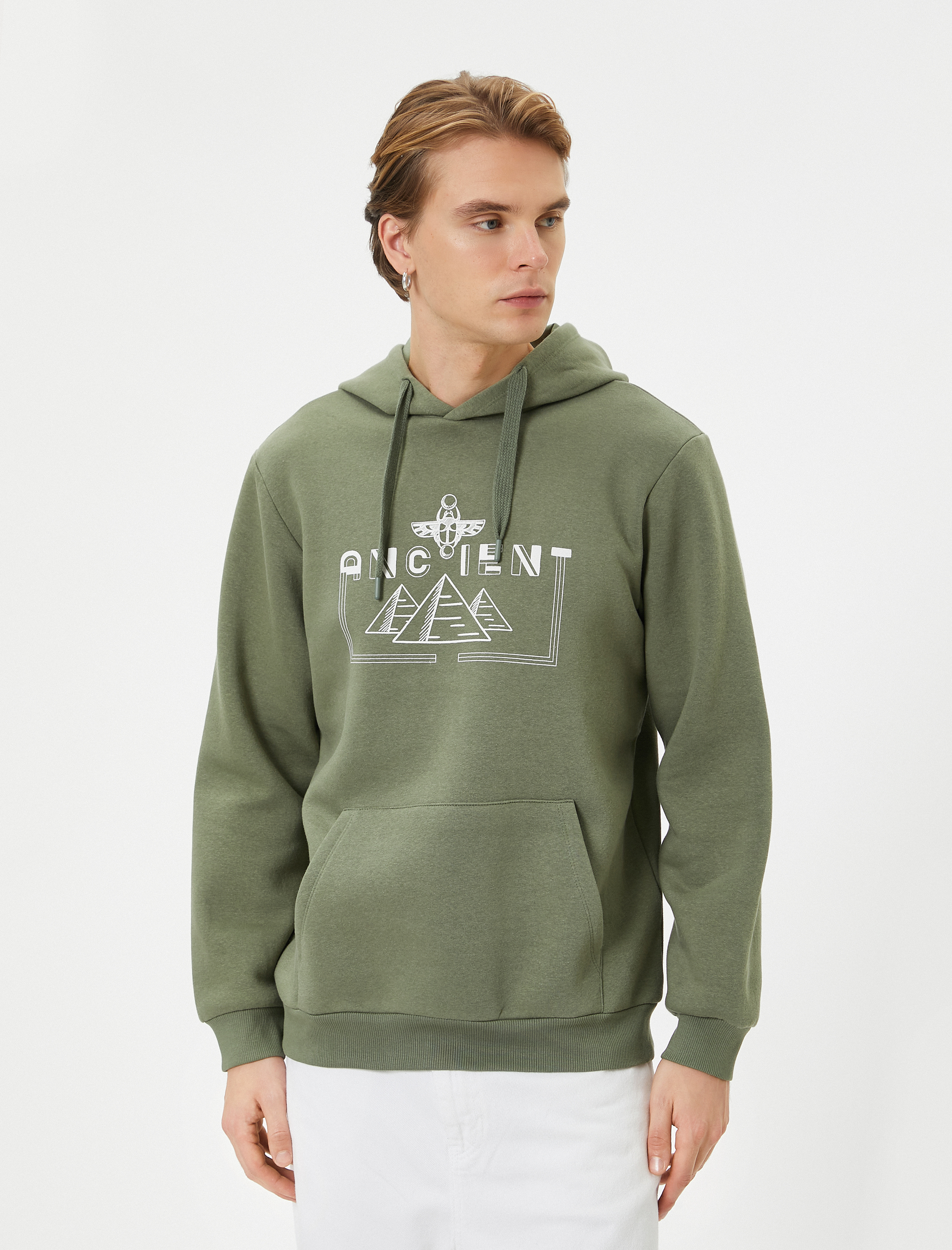 Arkası Baskılı Hoodie Mitoloji Temalı Kanguru Cep Detaylı Şardonlu