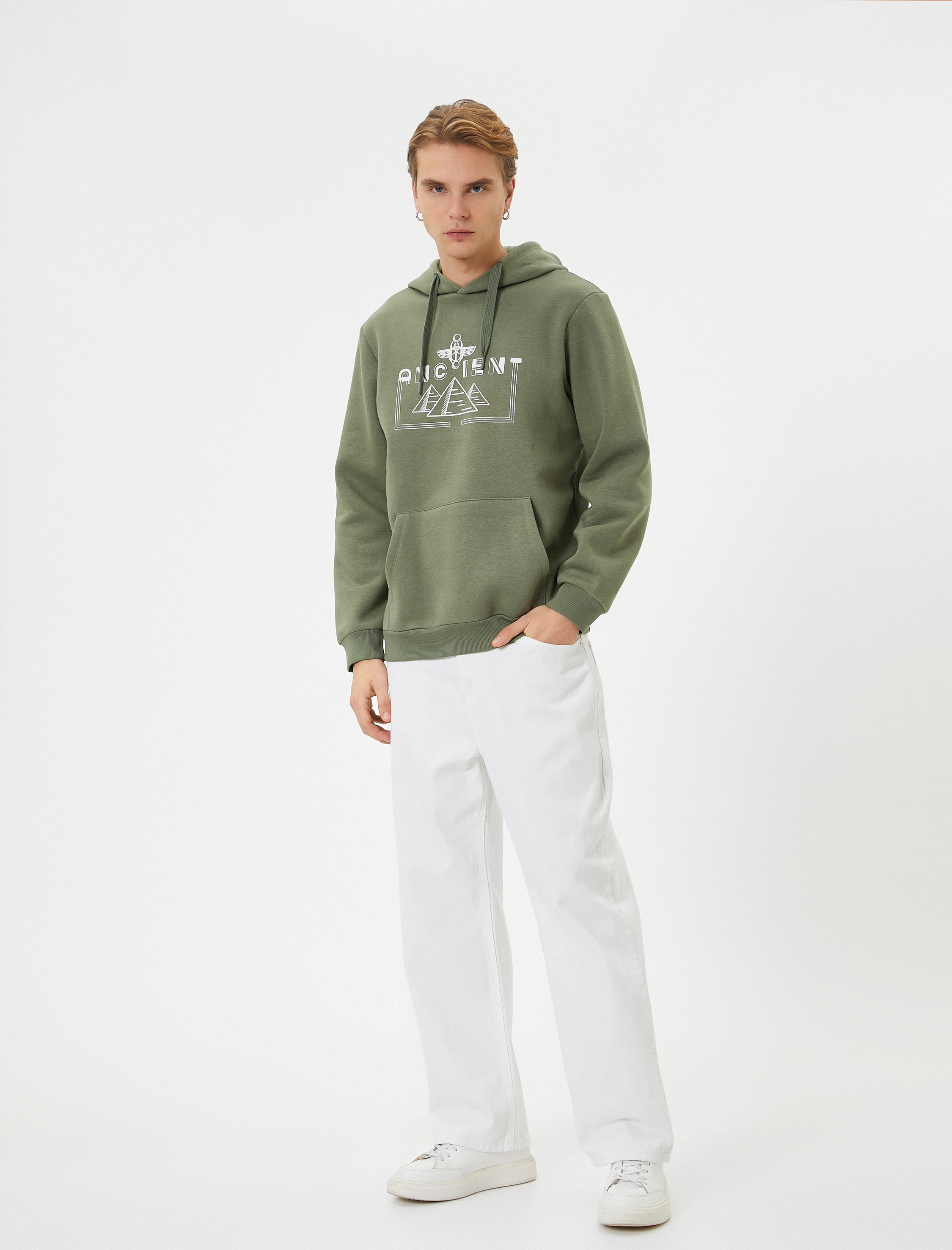 Arkası Baskılı Hoodie Mitoloji Temalı Kanguru Cep Detaylı Şardonlu
