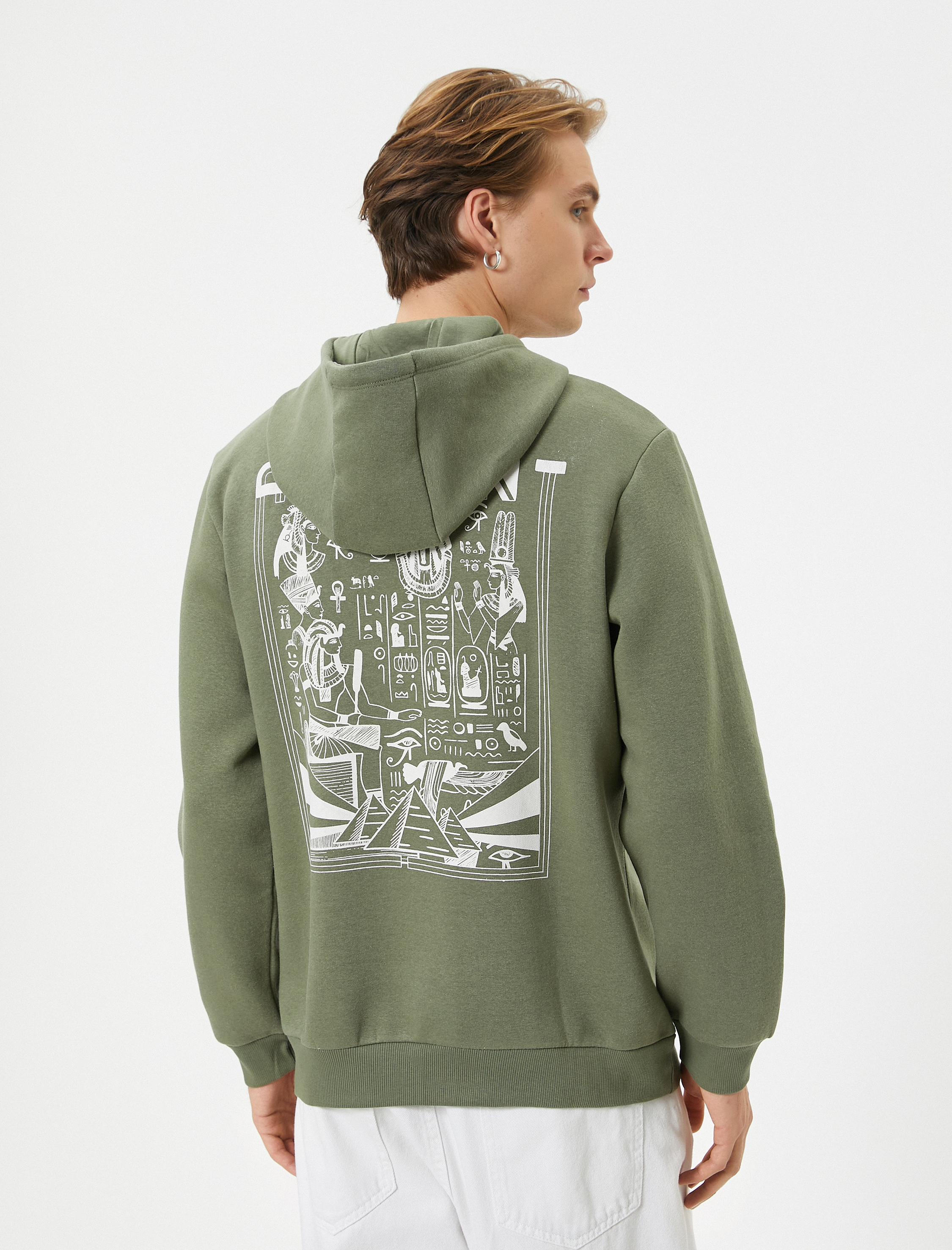 Arkası Baskılı Hoodie Mitoloji Temalı Kanguru Cep Detaylı Şardonlu