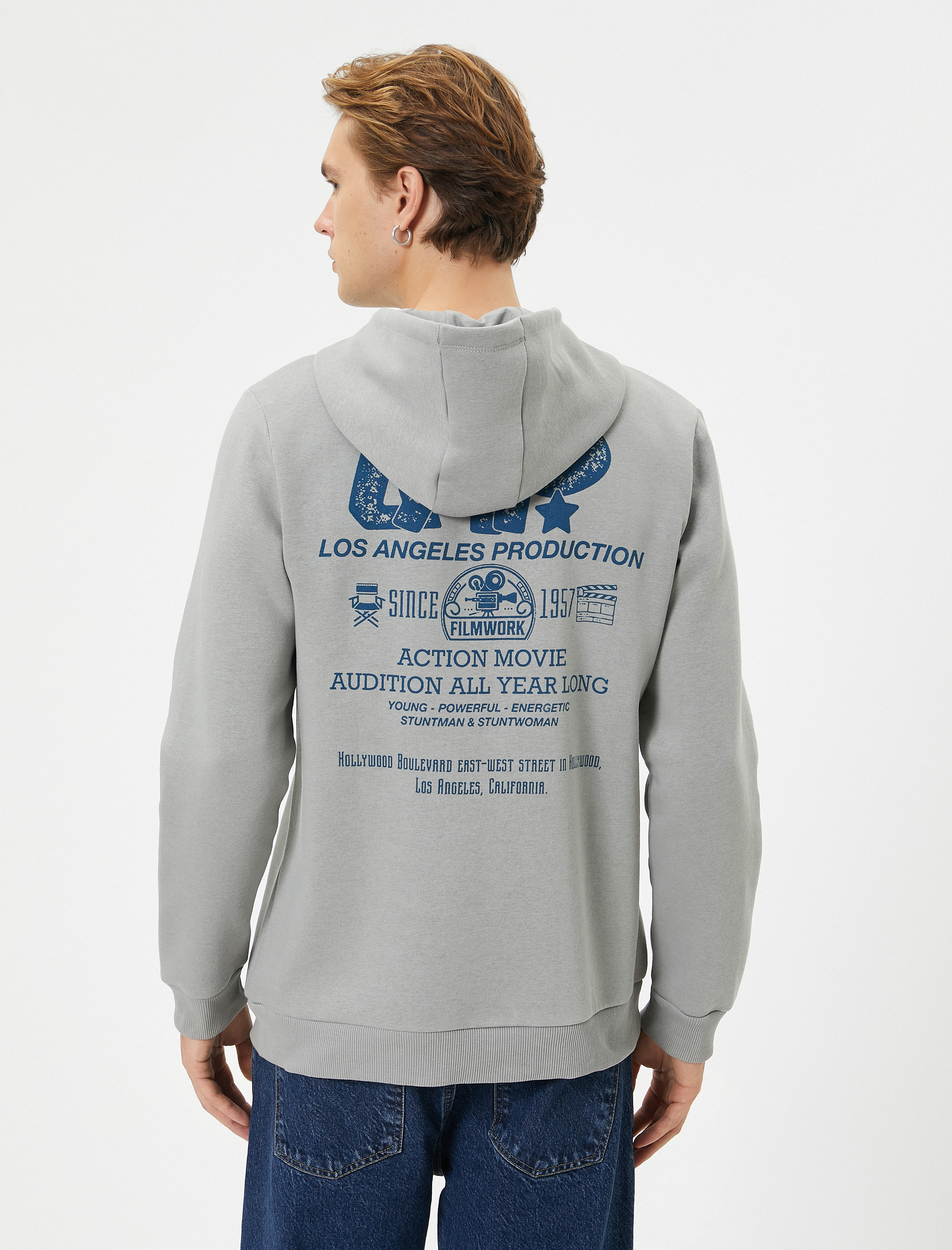   Arkası Baskılı Hoodie Şehir Temalı Kanguru Cep Detaylı Şardonlu