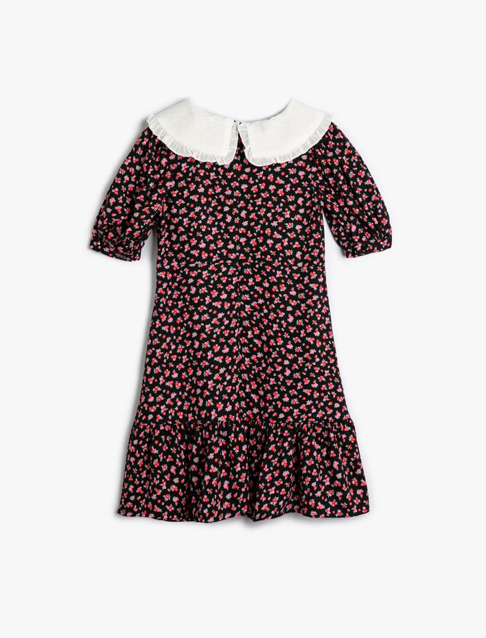 Kız Çocuk Viskon Çiçekli Elbise Bebe Yaka
